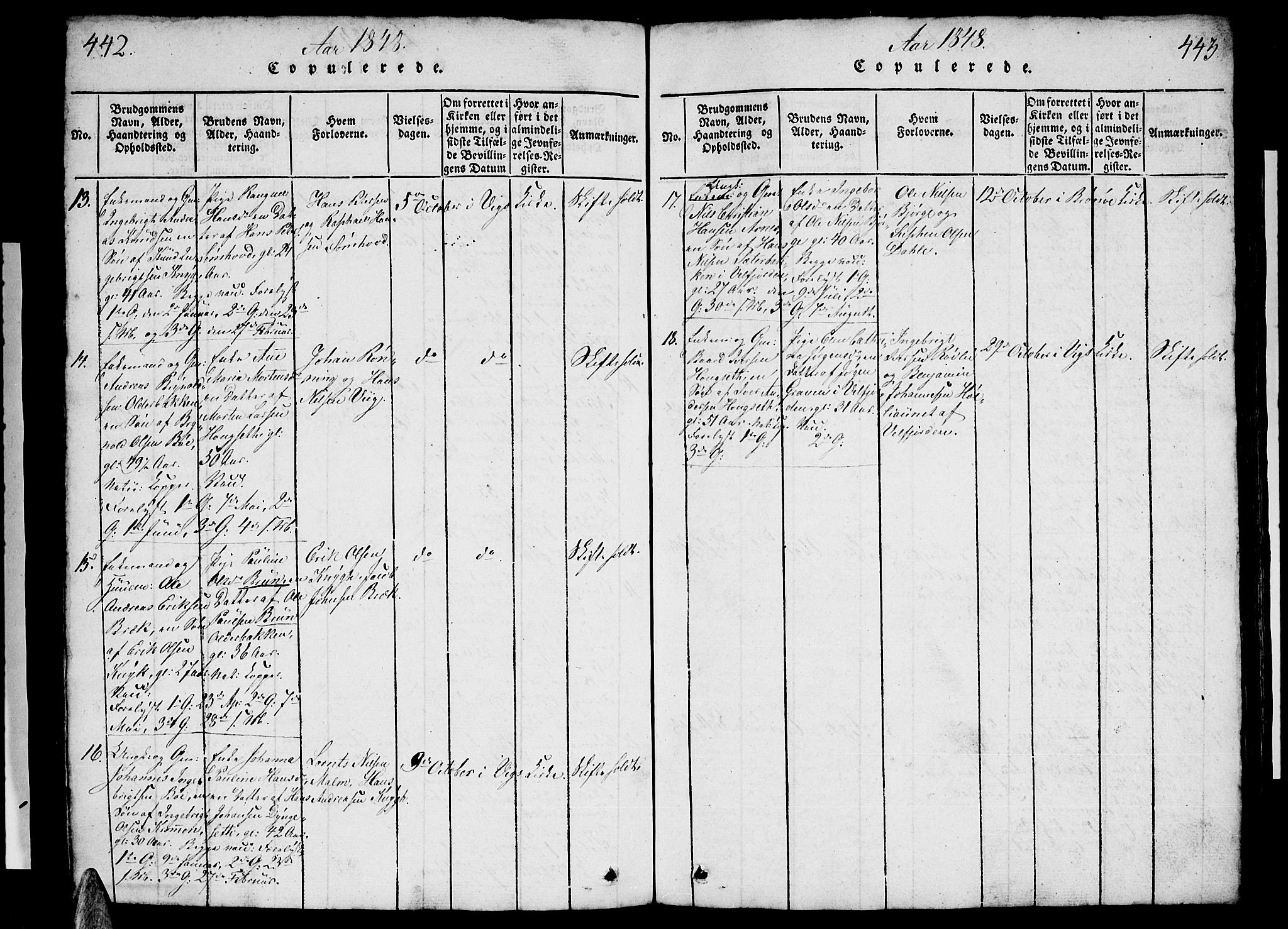 Ministerialprotokoller, klokkerbøker og fødselsregistre - Nordland, AV/SAT-A-1459/812/L0186: Klokkerbok nr. 812C04, 1820-1849, s. 442-443