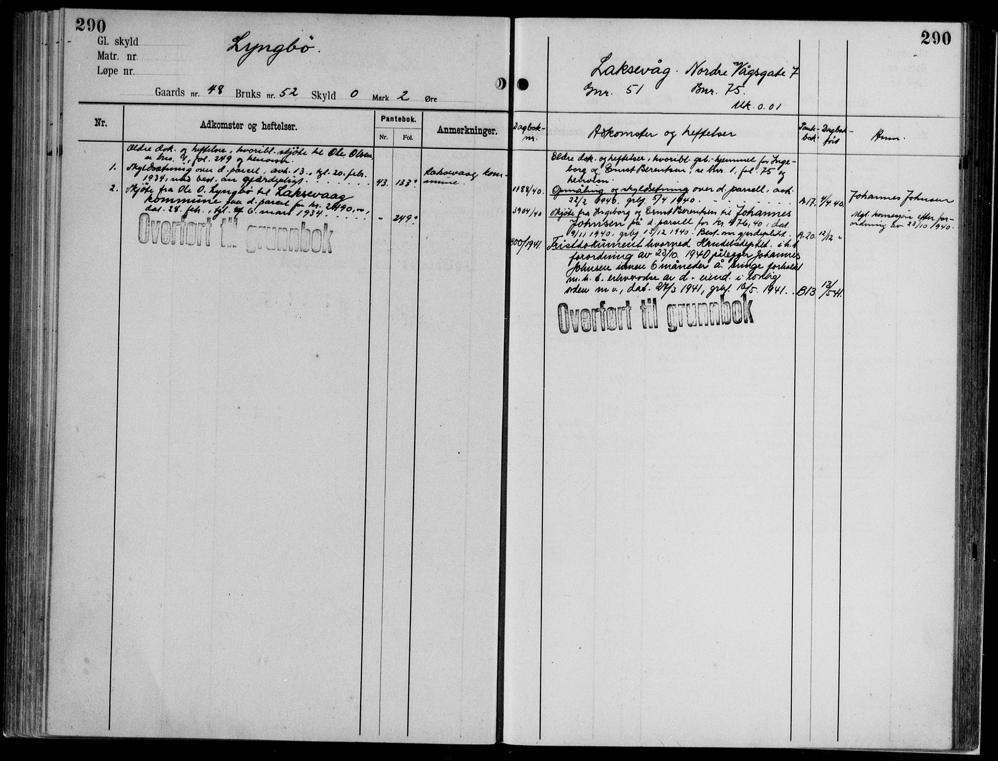 Midhordland sorenskriveri, AV/SAB-A-3001/1/G/Ga/Gab/L0112: Panteregister nr. II.A.b.112, s. 290