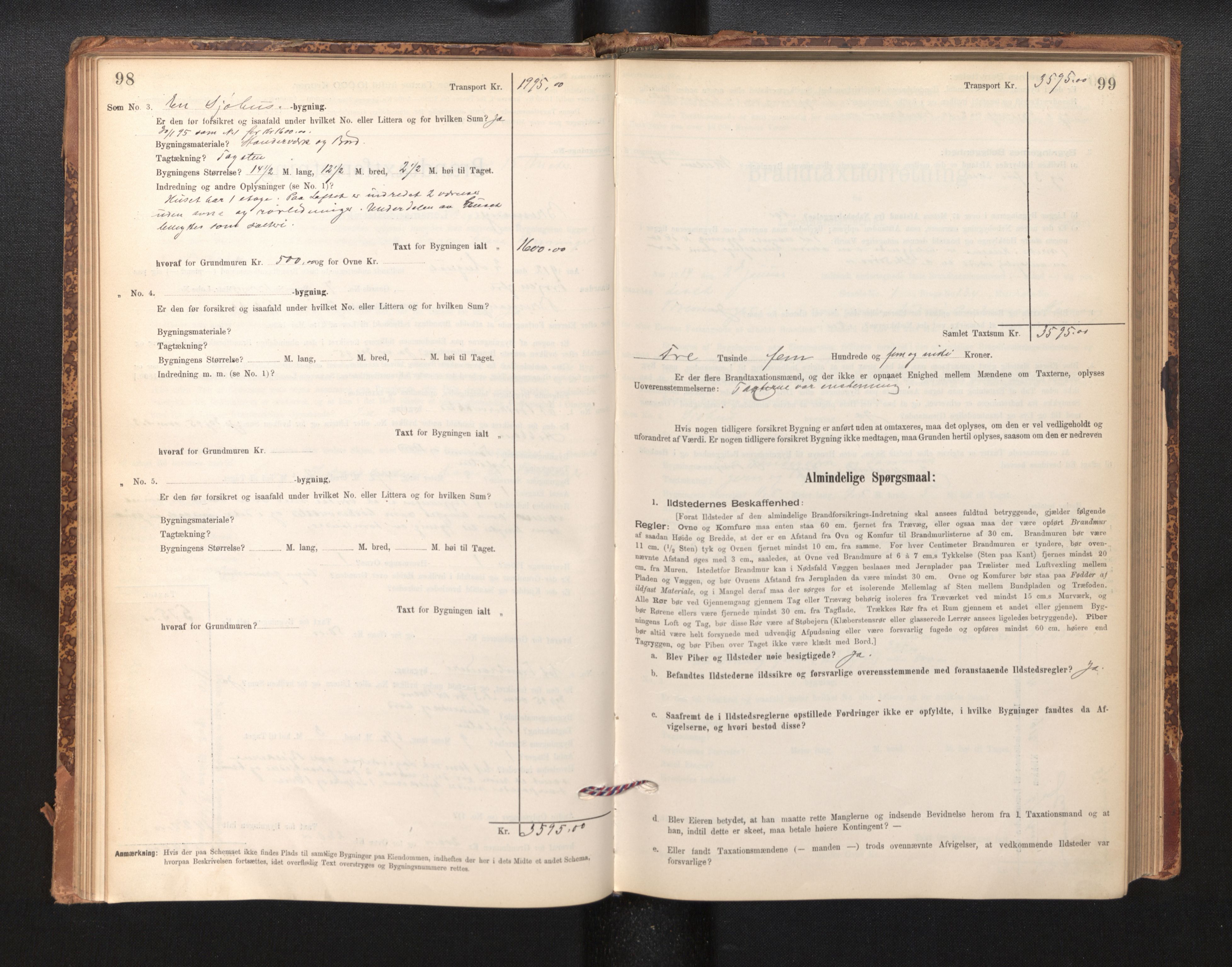 Lensmannen i Bremanger, SAB/A-26701/0012/L0007: Branntakstprotokoll, skjematakst, 1895-1936, s. 98-99