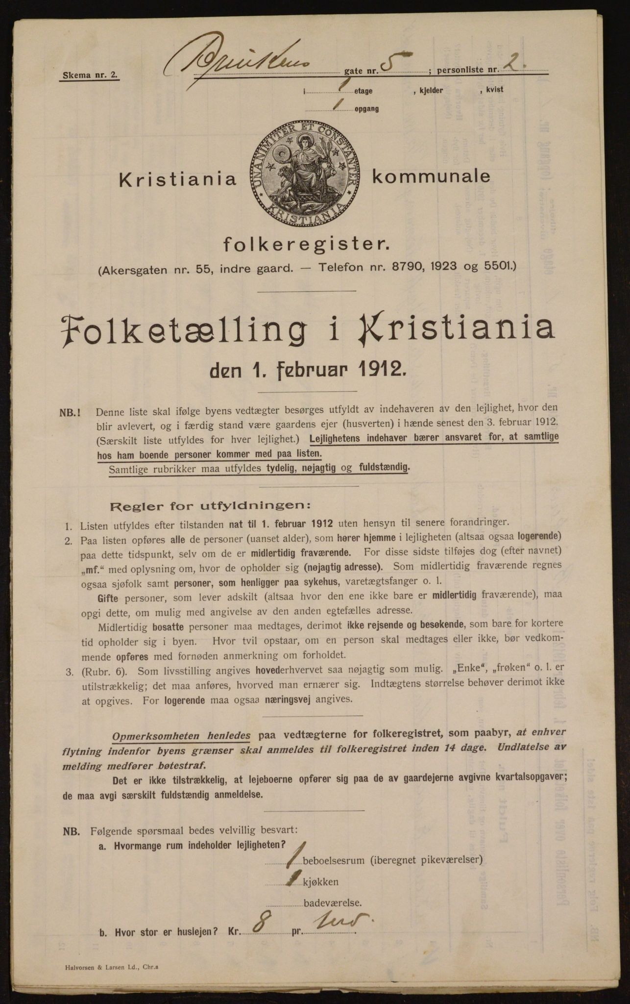 OBA, Kommunal folketelling 1.2.1912 for Kristiania, 1912, s. 8640