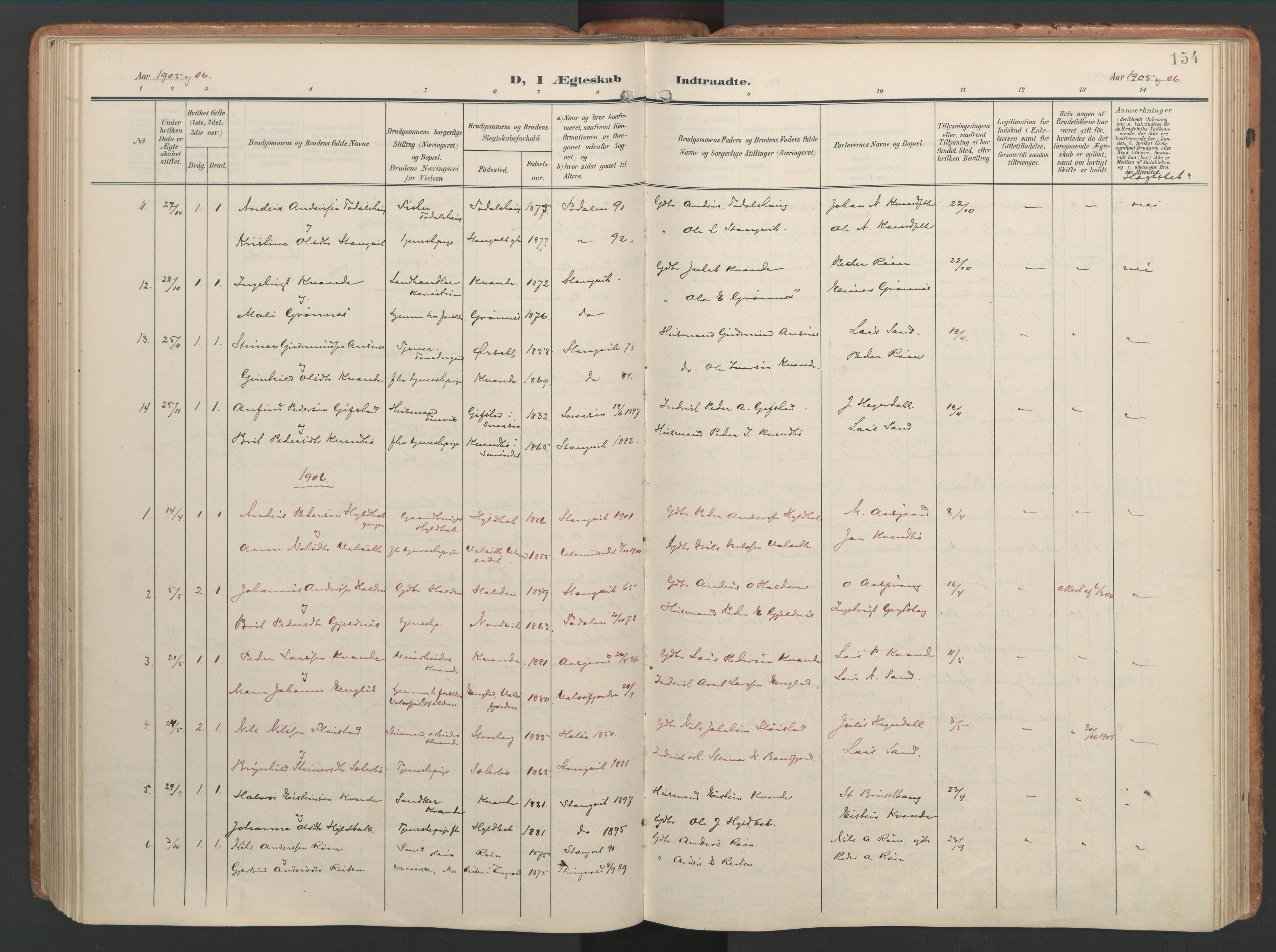 Ministerialprotokoller, klokkerbøker og fødselsregistre - Møre og Romsdal, SAT/A-1454/592/L1030: Ministerialbok nr. 592A08, 1901-1925, s. 154