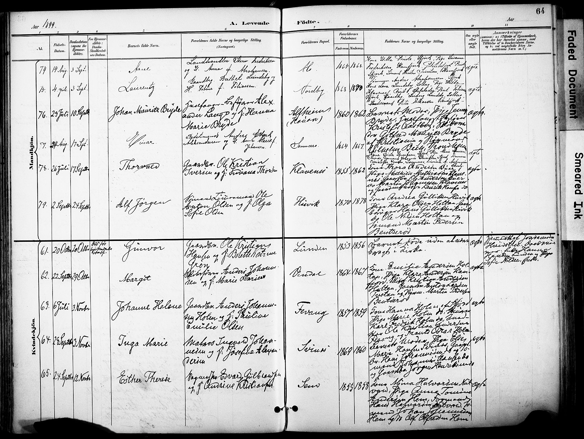 Sandar kirkebøker, AV/SAKO-A-243/F/Fa/L0014: Ministerialbok nr. 14, 1896-1909, s. 64