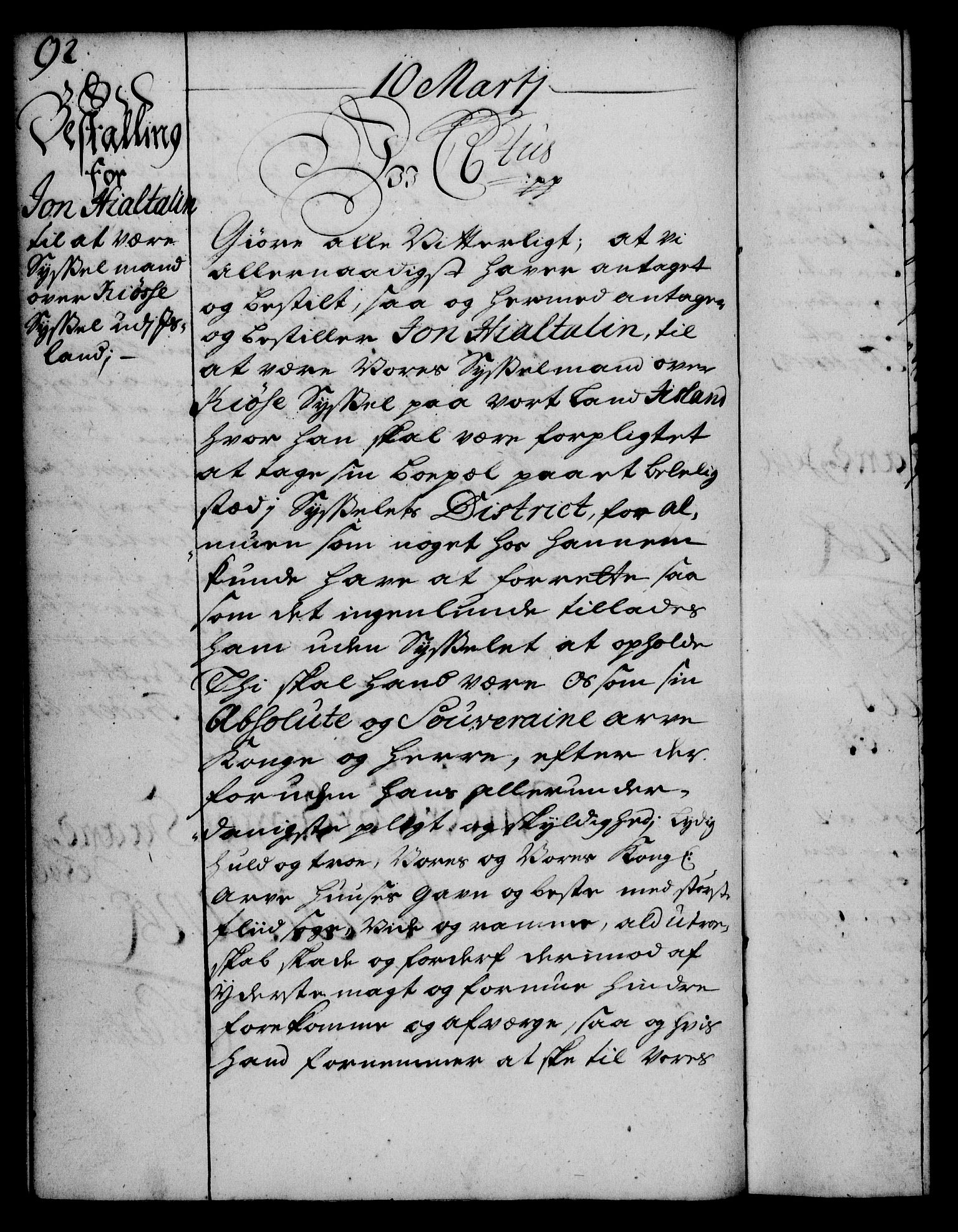 Rentekammeret, Kammerkanselliet, RA/EA-3111/G/Gg/Gge/L0002: Norsk bestallingsprotokoll med register (merket RK 53.26), 1730-1744, s. 92