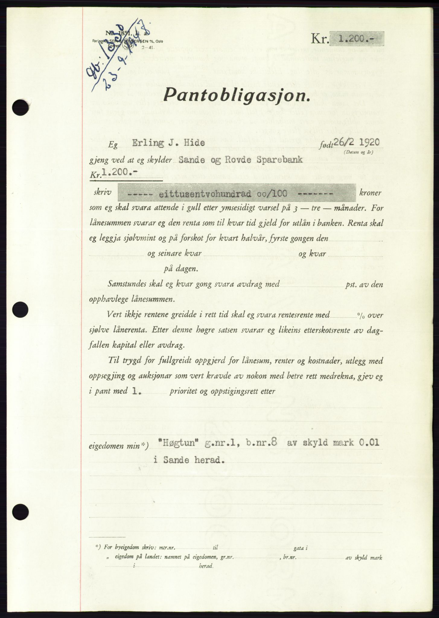 Søre Sunnmøre sorenskriveri, AV/SAT-A-4122/1/2/2C/L0115: Pantebok nr. 3B, 1947-1948, Dagboknr: 1330/1947