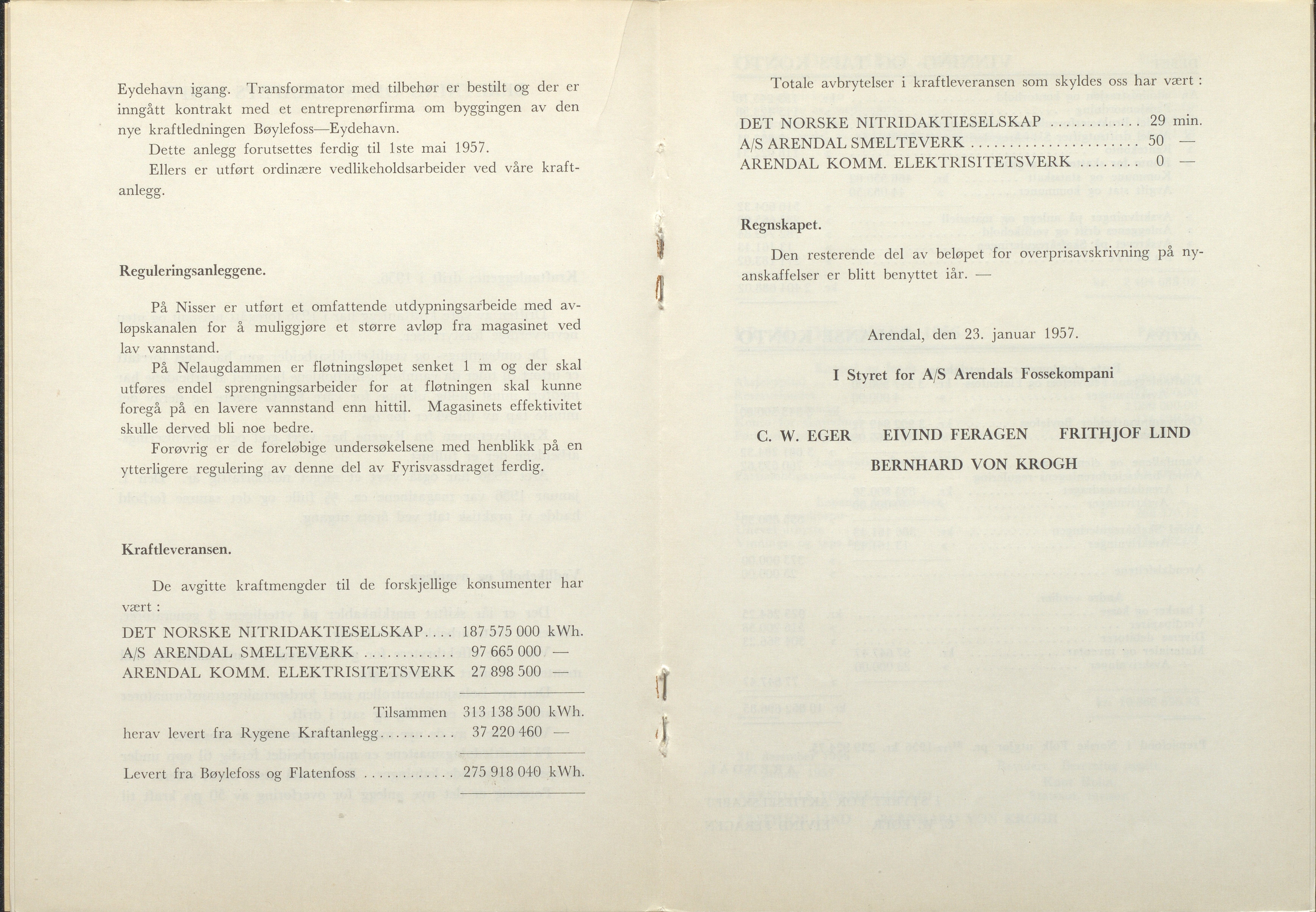 Arendals Fossekompani, AAKS/PA-2413/X/X01/L0001/0012: Beretninger, regnskap, balansekonto, gevinst- og tapskonto / Beretning, regnskap 1945 - 1962, 1945-1962, s. 70