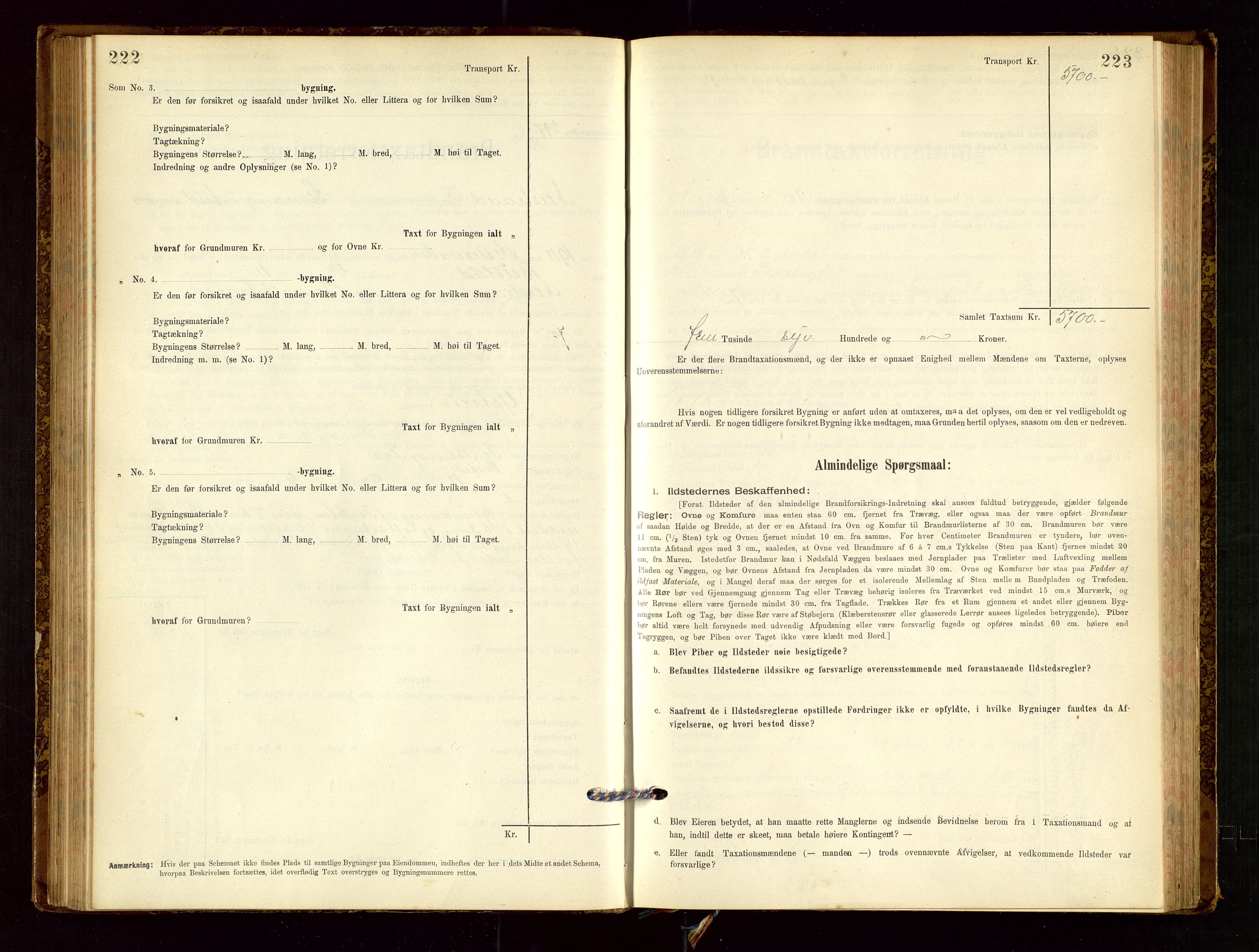 Nedstrand lensmannskontor, SAST/A-100236/Gob/L0001: "Brandtaxationsprotokol for Nerstrand Lensmandsdistrikt Ryfylke fogderi", 1895-1915, s. 222-223