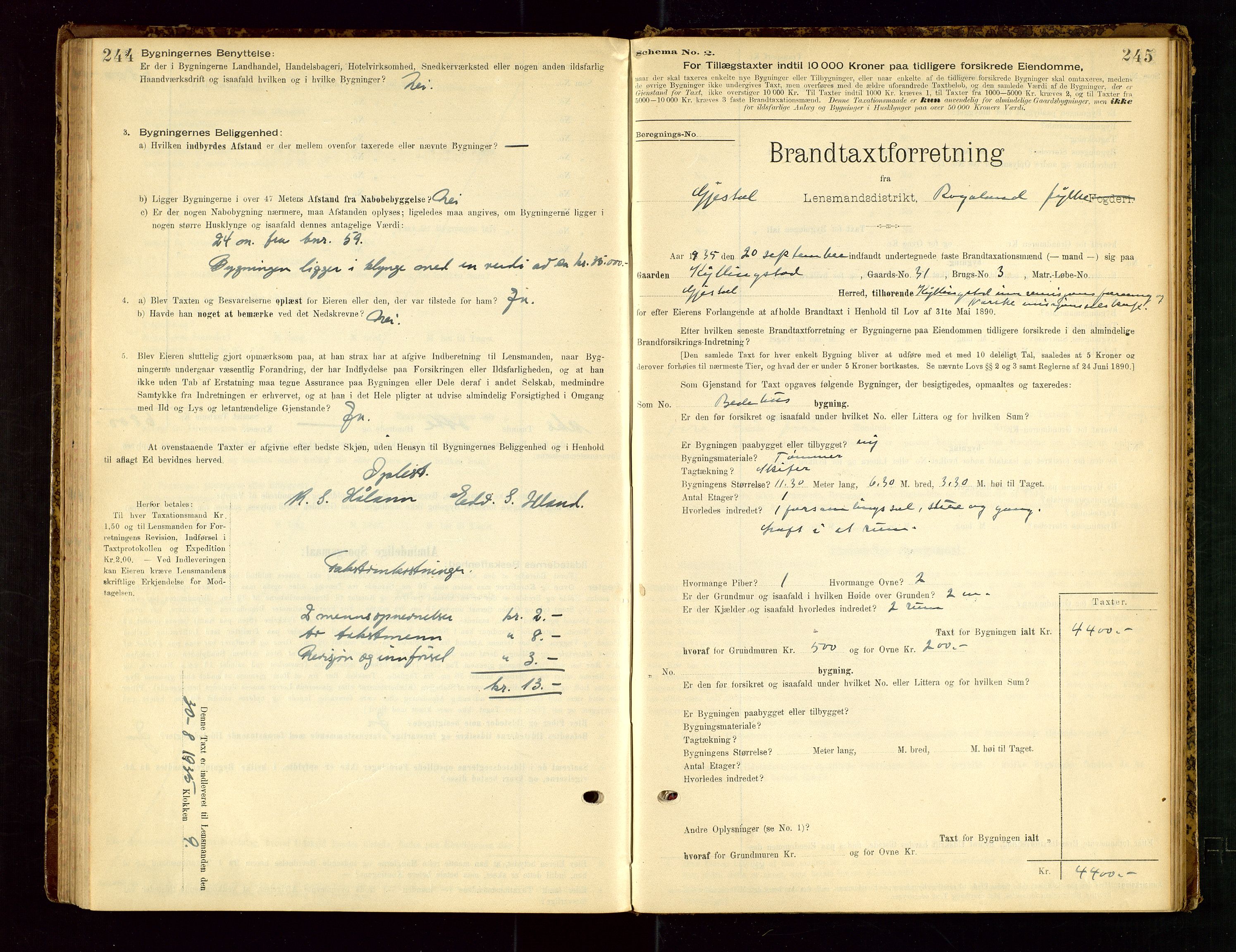 Gjesdal lensmannskontor, SAST/A-100441/Go/L0007: Branntakstskjemaprotokoll, 1894-1937, s. 244-245