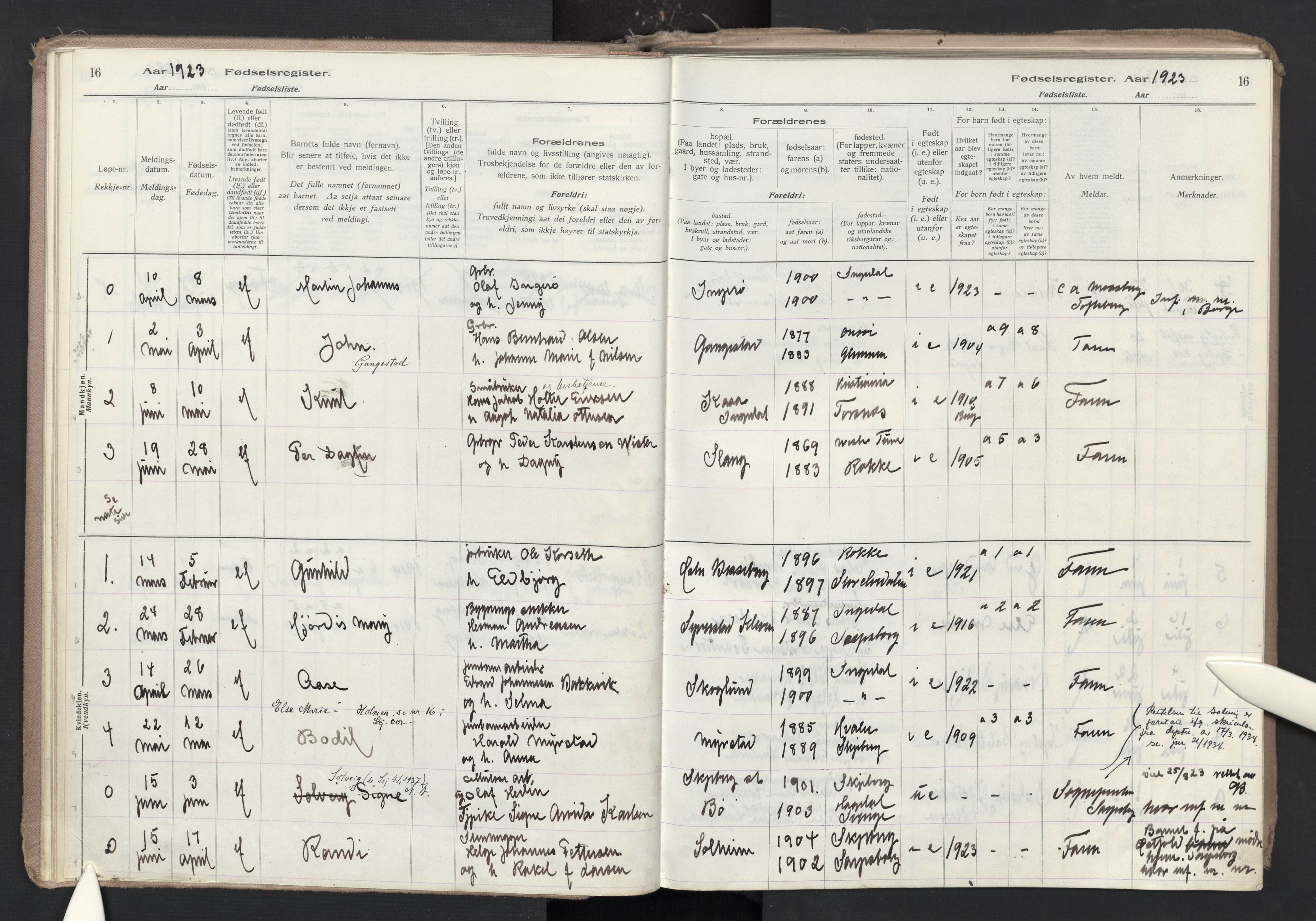 Skjeberg prestekontor Kirkebøker, SAO/A-10923/J/Jc/L0001: Fødselsregister nr. III 1, 1916-1986, s. 16