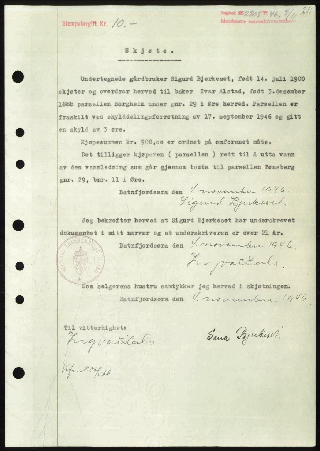 Nordmøre sorenskriveri, SAT/A-4132/1/2/2Ca: Pantebok nr. A103, 1946-1947, Dagboknr: 2308/1946