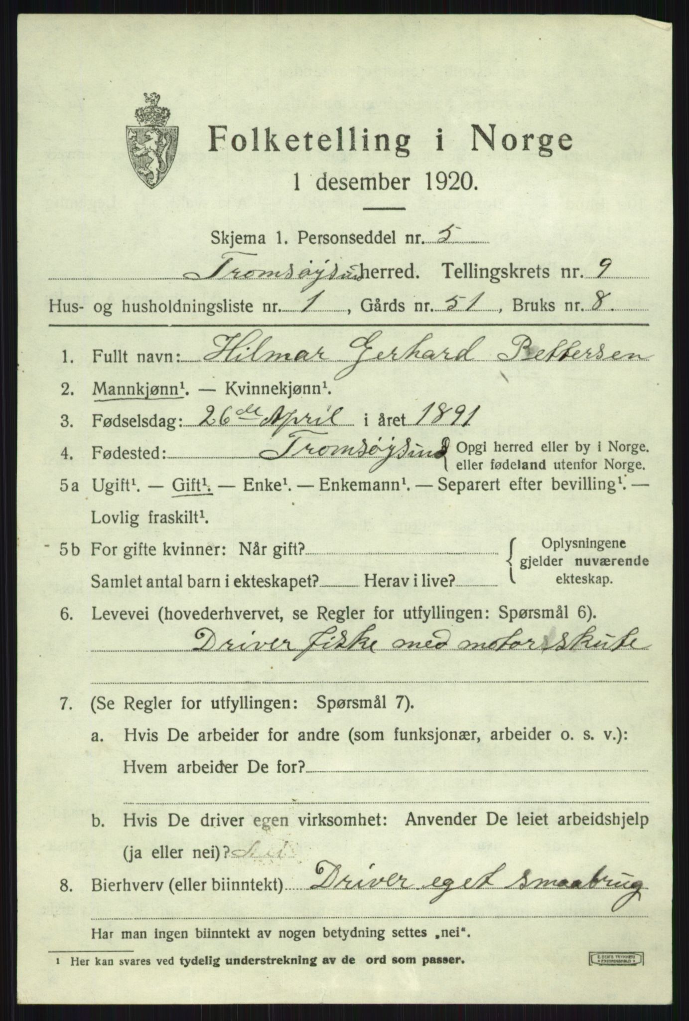 SATØ, Folketelling 1920 for 1934 Tromsøysund herred, 1920, s. 6522