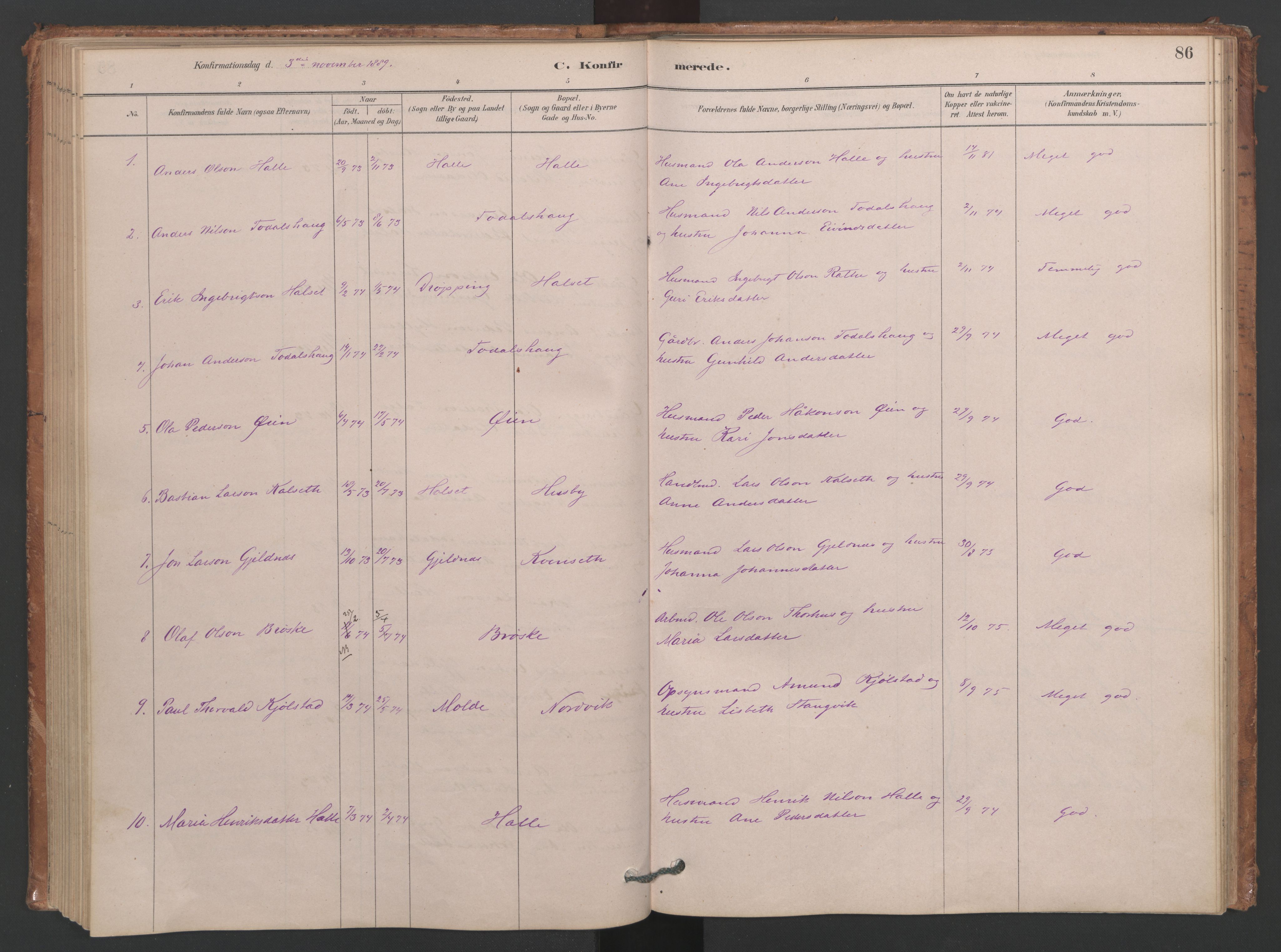 Ministerialprotokoller, klokkerbøker og fødselsregistre - Møre og Romsdal, SAT/A-1454/593/L1034: Ministerialbok nr. 593A01, 1879-1911, s. 86