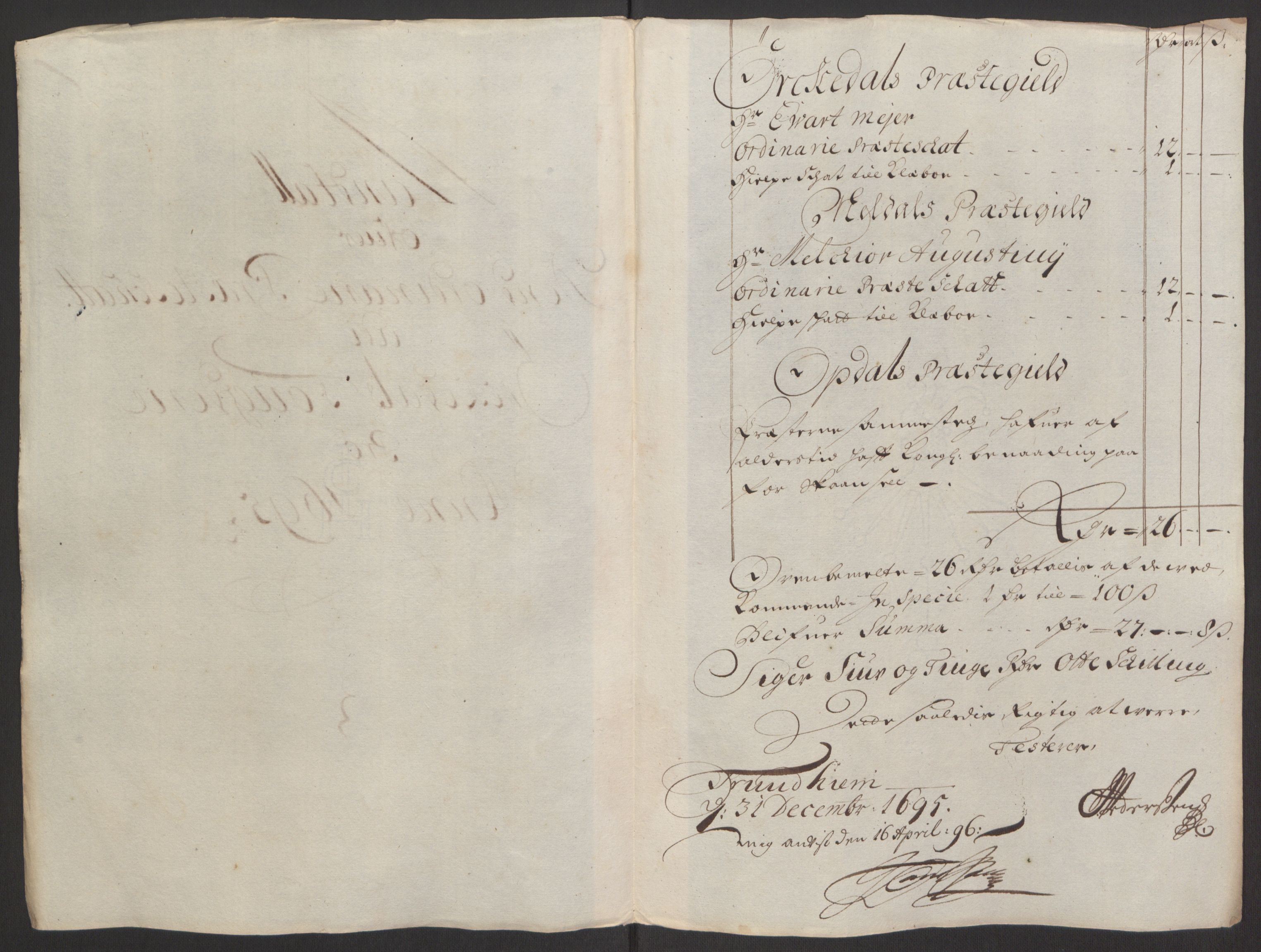 Rentekammeret inntil 1814, Reviderte regnskaper, Fogderegnskap, RA/EA-4092/R60/L3945: Fogderegnskap Orkdal og Gauldal, 1695, s. 208