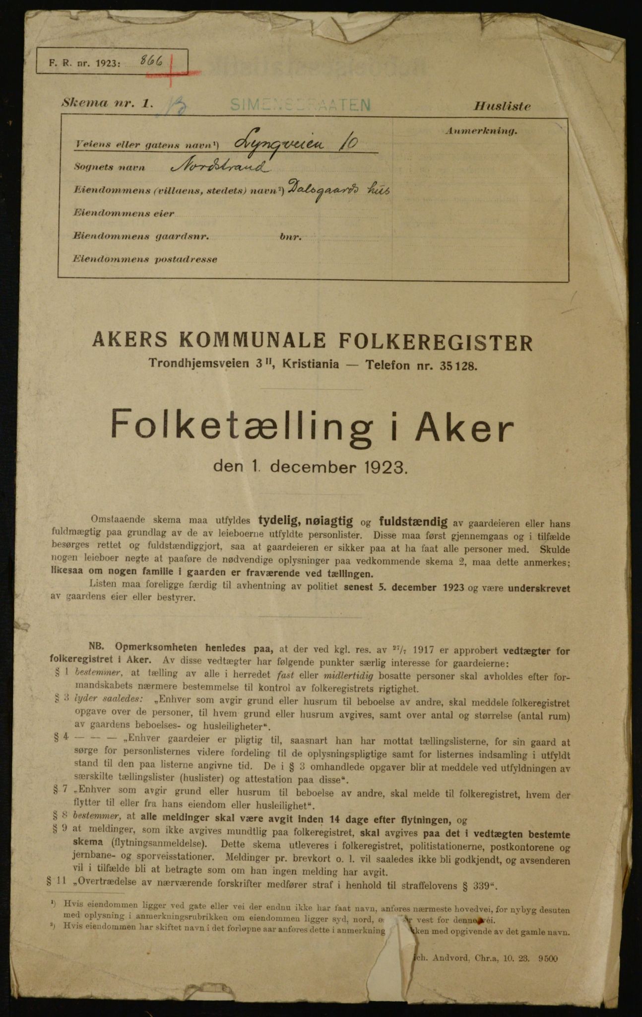 , Kommunal folketelling 1.12.1923 for Aker, 1923, s. 41979