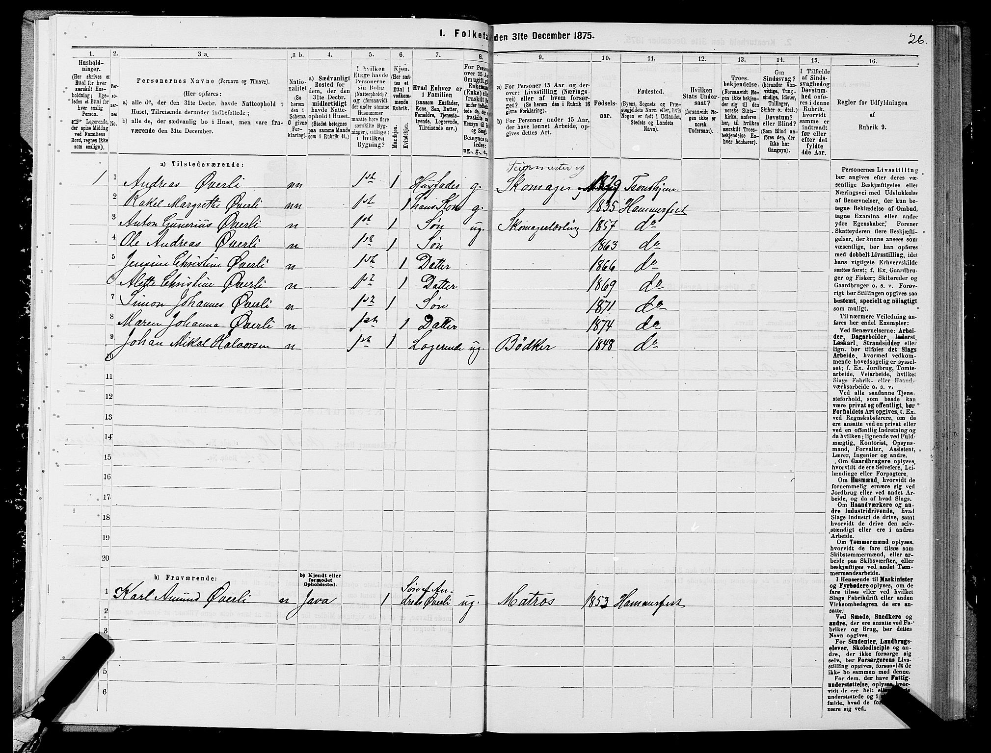 SATØ, Folketelling 1875 for 2001B Hammerfest prestegjeld, Hammerfest kjøpstad, 1875, s. 1026
