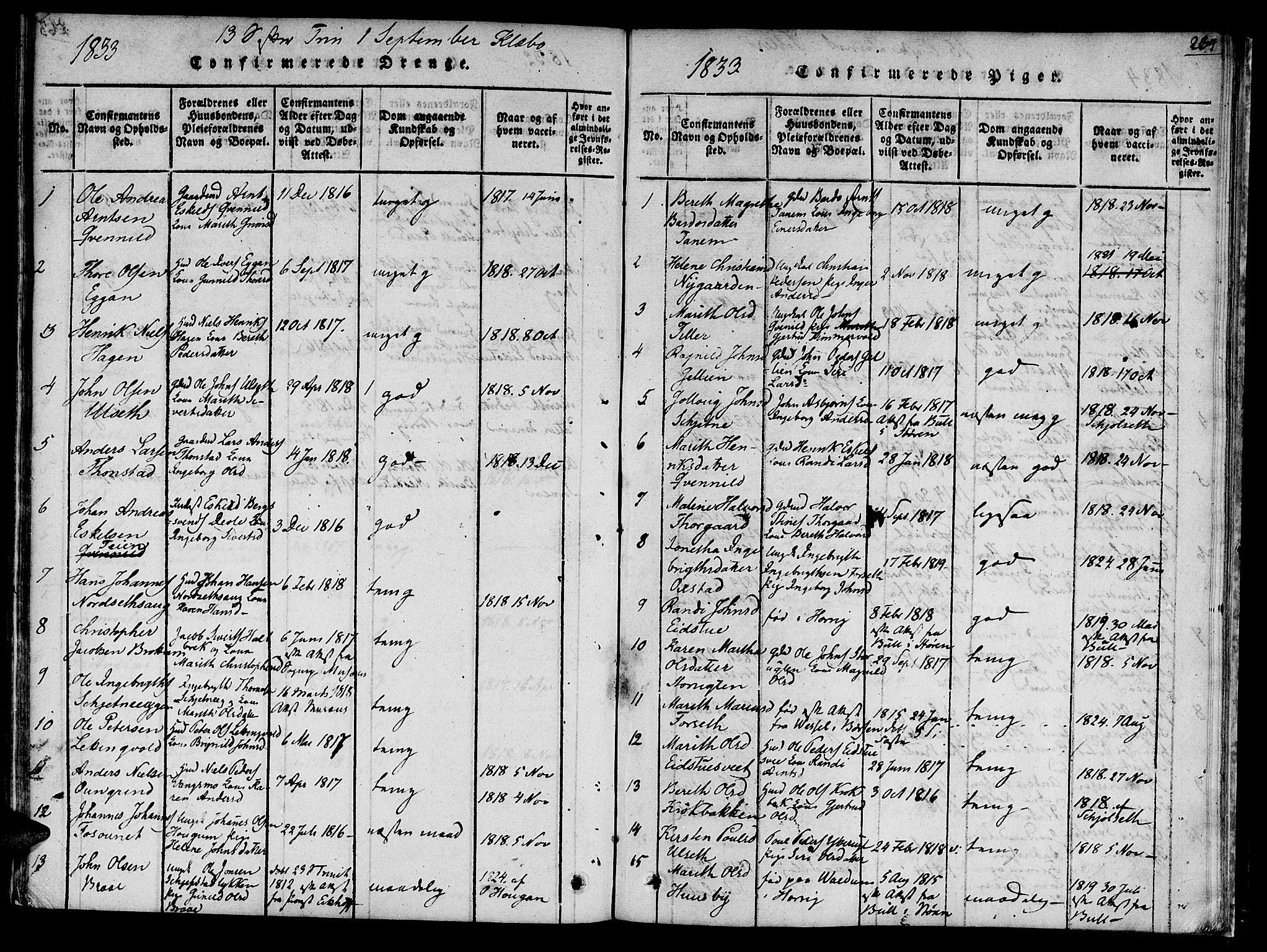 Ministerialprotokoller, klokkerbøker og fødselsregistre - Sør-Trøndelag, SAT/A-1456/618/L0439: Ministerialbok nr. 618A04 /1, 1816-1843, s. 264