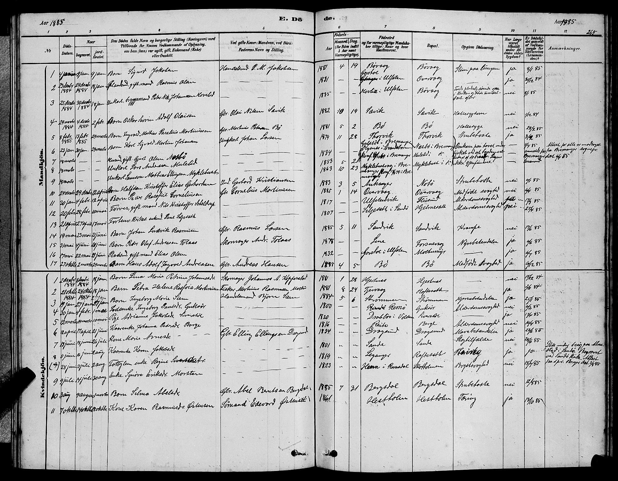 Ministerialprotokoller, klokkerbøker og fødselsregistre - Møre og Romsdal, AV/SAT-A-1454/507/L0081: Klokkerbok nr. 507C04, 1878-1898, s. 265