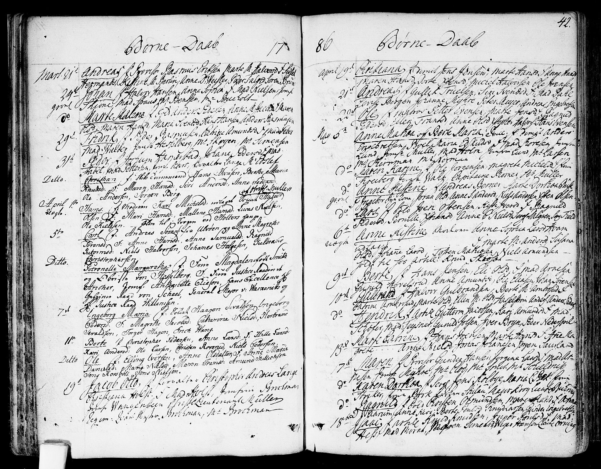Garnisonsmenigheten Kirkebøker, SAO/A-10846/F/Fa/L0003: Ministerialbok nr. 3, 1777-1809, s. 42