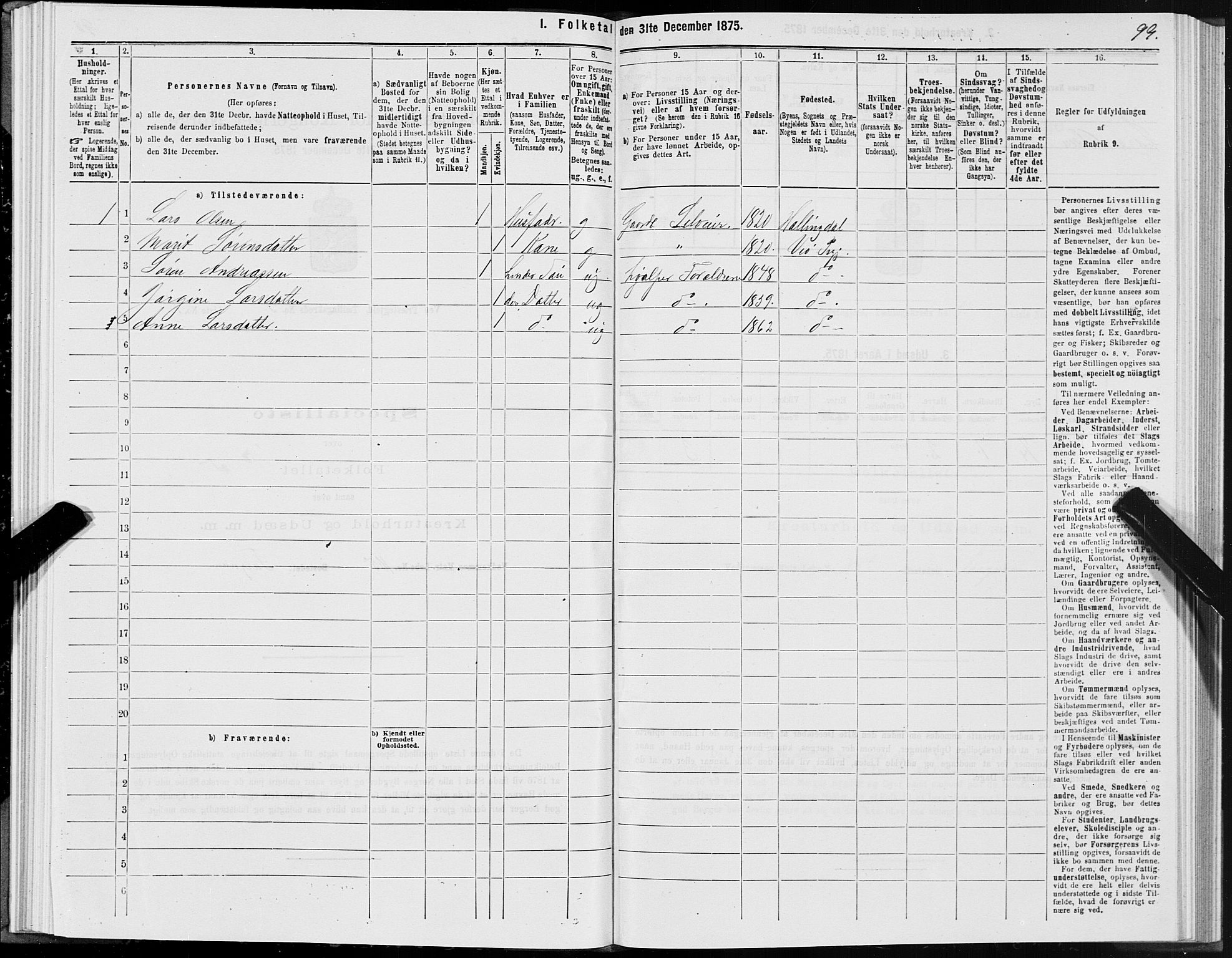 SAT, Folketelling 1875 for 1541P Veøy prestegjeld, 1875, s. 3099