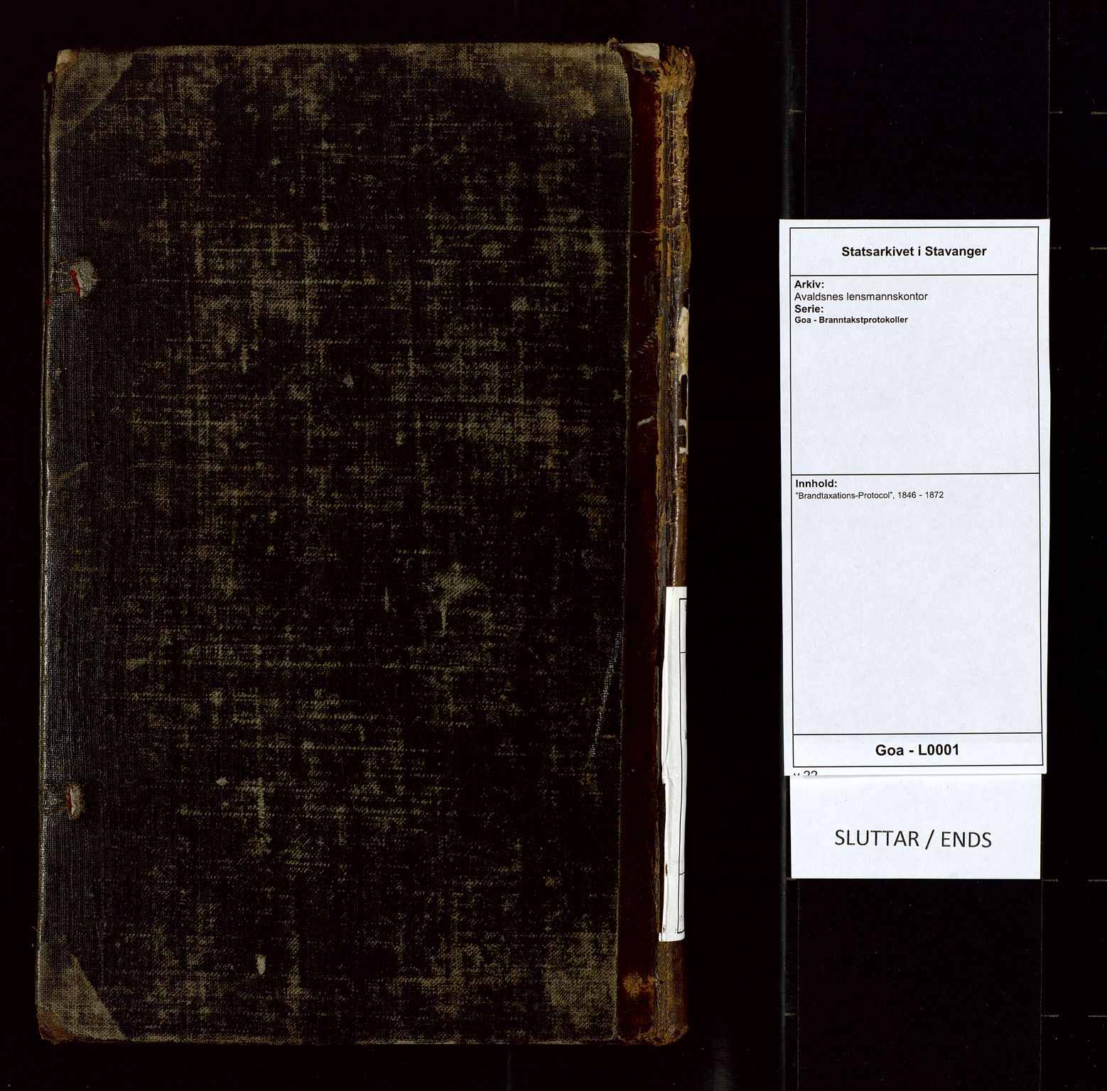 Avaldsnes lensmannskontor, AV/SAST-A-100286/Goa/L0001: "Brandtaxations-Protocol", 1846-1872