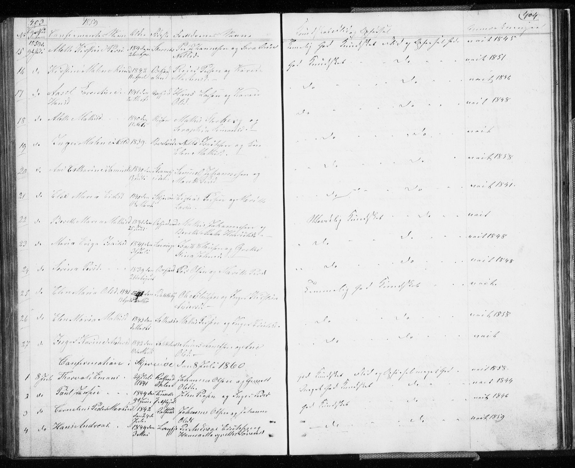 Skjervøy sokneprestkontor, AV/SATØ-S-1300/H/Ha/Hab/L0003klokker: Klokkerbok nr. 3, 1849-1861, s. 403-404