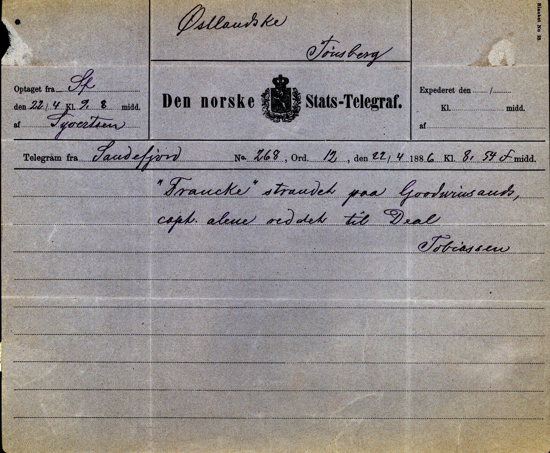 Pa 63 - Østlandske skibsassuranceforening, VEMU/A-1079/G/Ga/L0019/0011: Havaridokumenter / Arica, Astrid, August Herman Franck, Sondre, 1886, s. 34