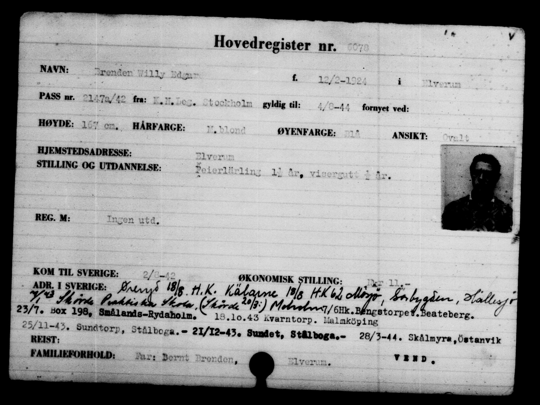 Utenriksstasjonene, Legasjonen i Stockholm, Flyktningkontoret, AV/RA-S-6753/V/Va/L0004: Kjesäterkartoteket, flyktninger med registreringsnr. 3496-6610, 1940-1945, s. 3027