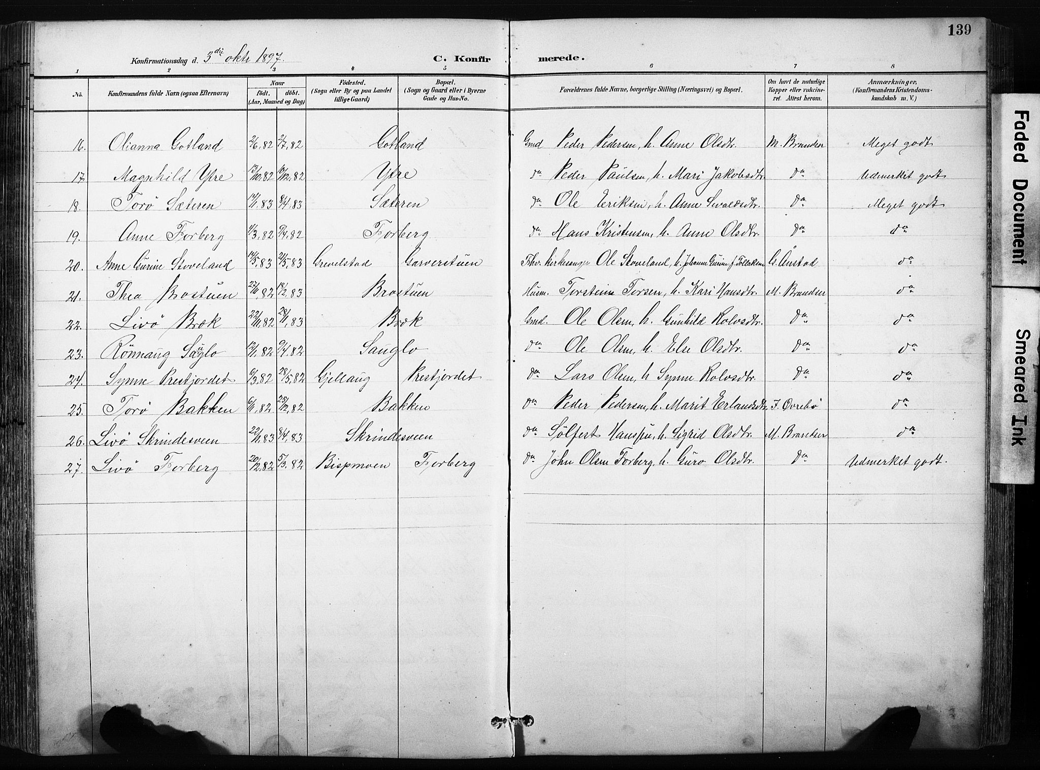 Skjåk prestekontor, AV/SAH-PREST-072/H/Ha/Hab/L0003: Klokkerbok nr. 3, 1893-1932, s. 139