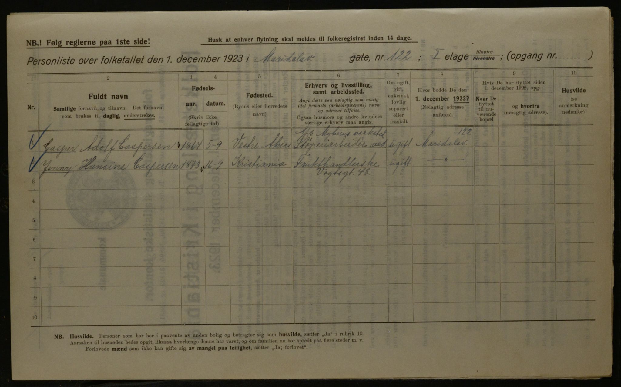 OBA, Kommunal folketelling 1.12.1923 for Kristiania, 1923, s. 68842