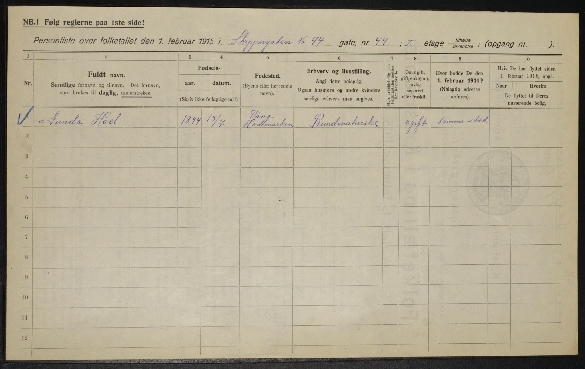 OBA, Kommunal folketelling 1.2.1915 for Kristiania, 1915, s. 95663