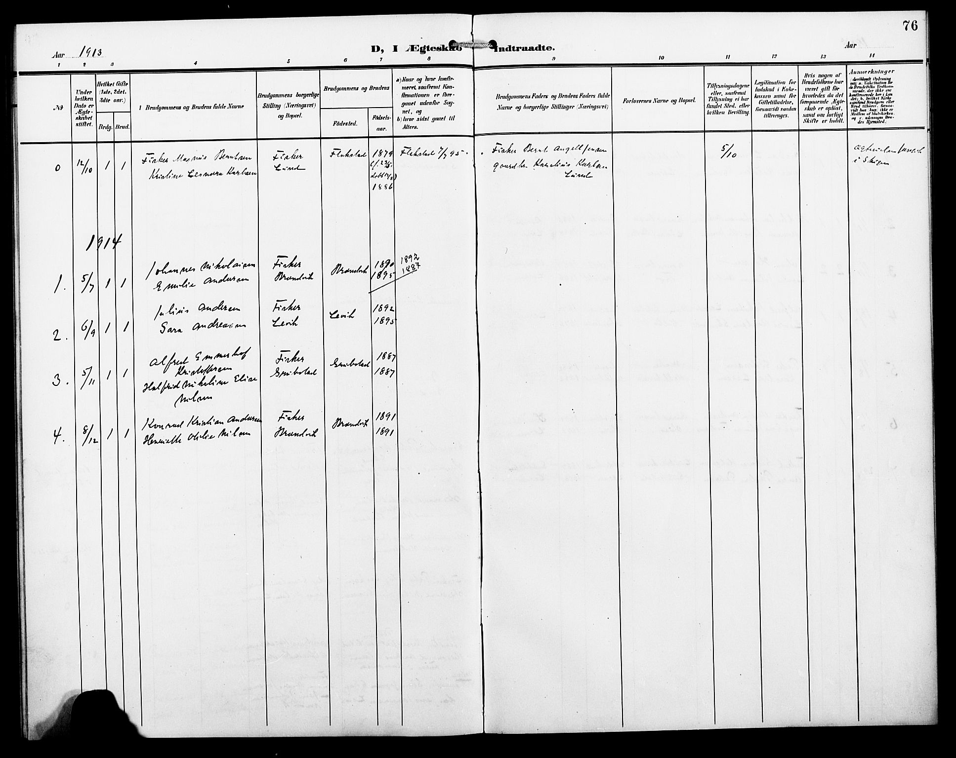 Ministerialprotokoller, klokkerbøker og fødselsregistre - Nordland, SAT/A-1459/857/L0829: Klokkerbok nr. 857C04, 1906-1916, s. 76