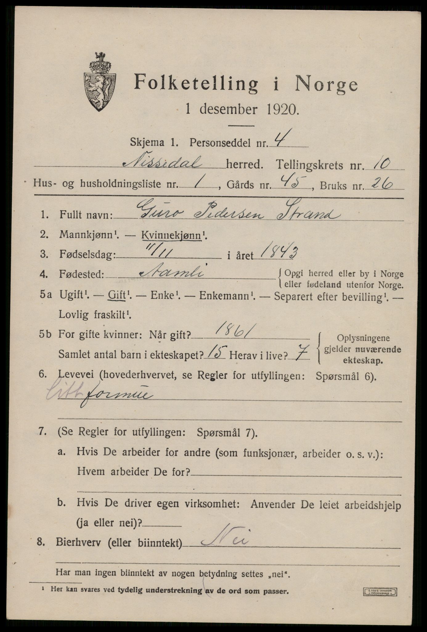 SAKO, Folketelling 1920 for 0830 Nissedal herred, 1920, s. 3893