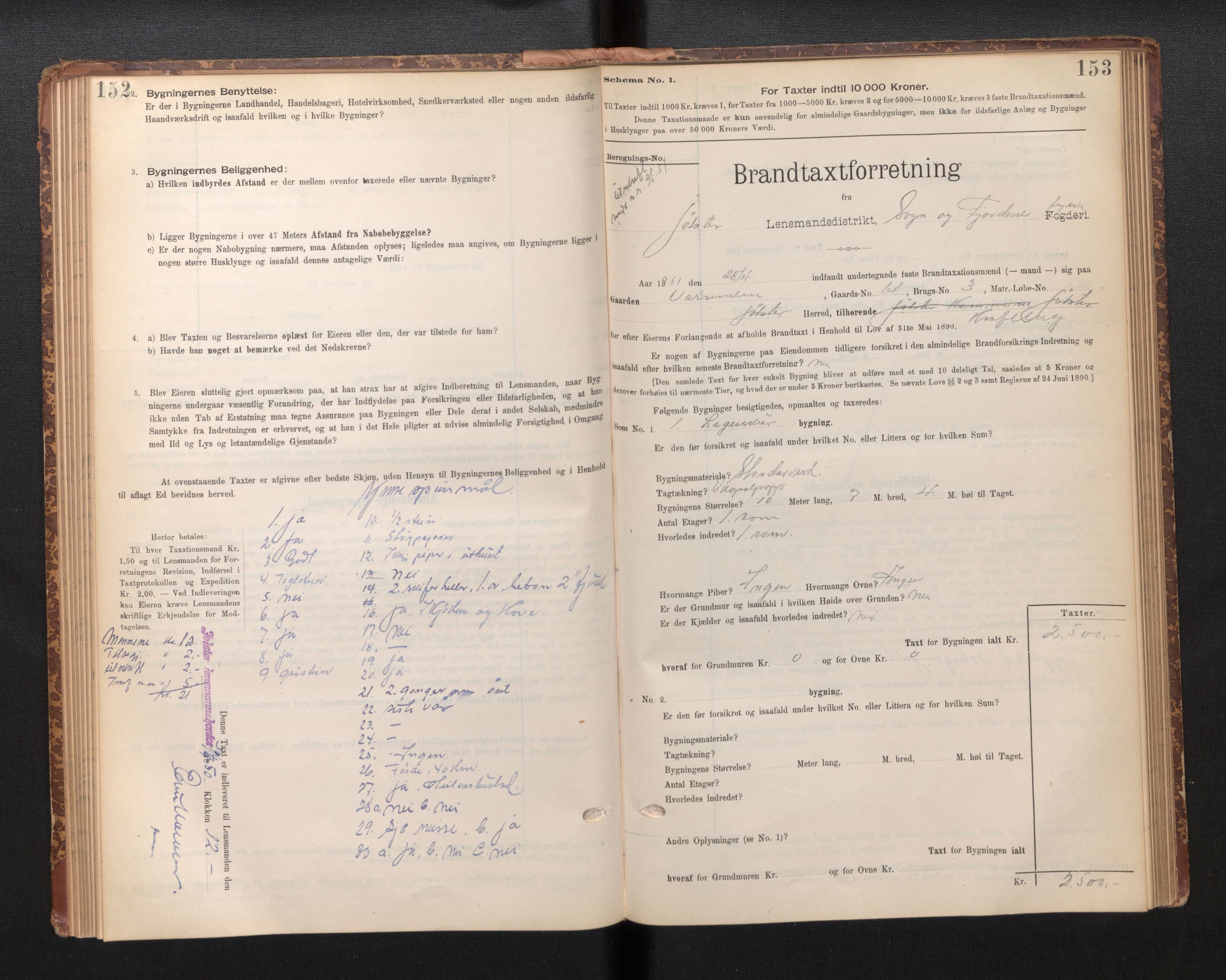 Lensmannen i Jølster, AV/SAB-A-28701/0012/L0004: Branntakstprotokoll, skjematakst, 1895-1923, s. 152-153