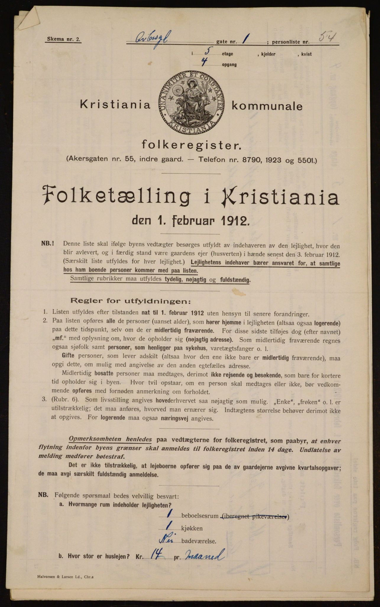 OBA, Kommunal folketelling 1.2.1912 for Kristiania, 1912, s. 1629