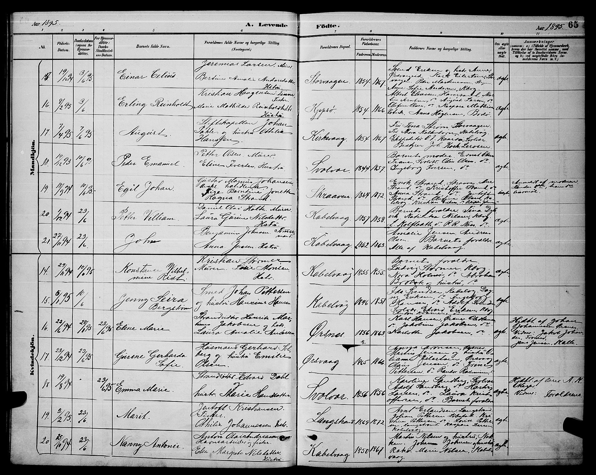 Ministerialprotokoller, klokkerbøker og fødselsregistre - Nordland, AV/SAT-A-1459/874/L1077: Klokkerbok nr. 874C06, 1891-1900, s. 65