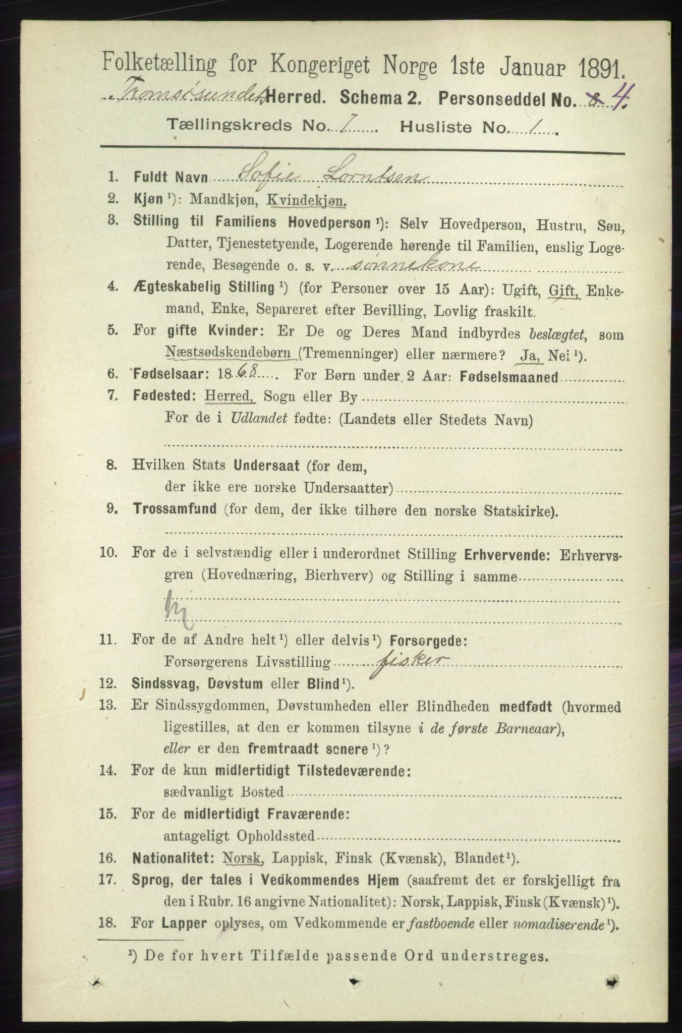 RA, Folketelling 1891 for 1934 Tromsøysund herred, 1891, s. 3723