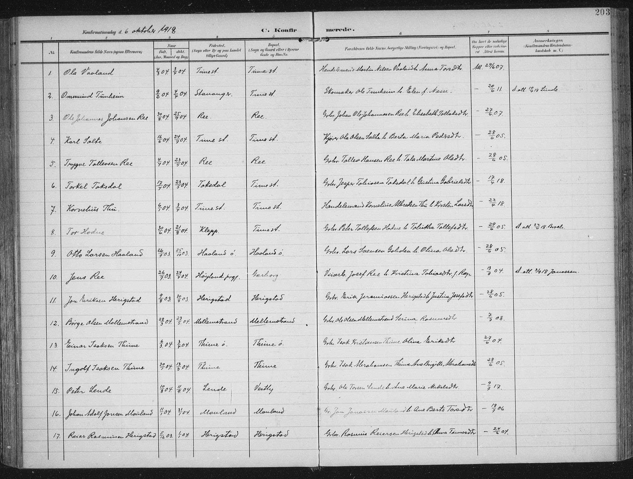 Lye sokneprestkontor, AV/SAST-A-101794/002/A/L0001: Ministerialbok nr. A 12, 1904-1920, s. 203