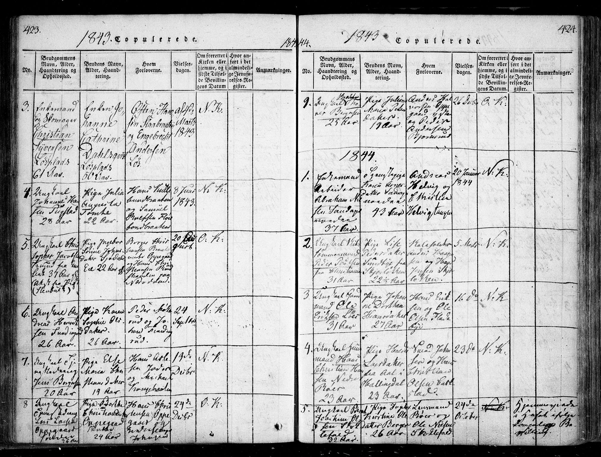 Nesodden prestekontor Kirkebøker, AV/SAO-A-10013/F/Fa/L0006: Ministerialbok nr. I 6, 1814-1847, s. 423-424