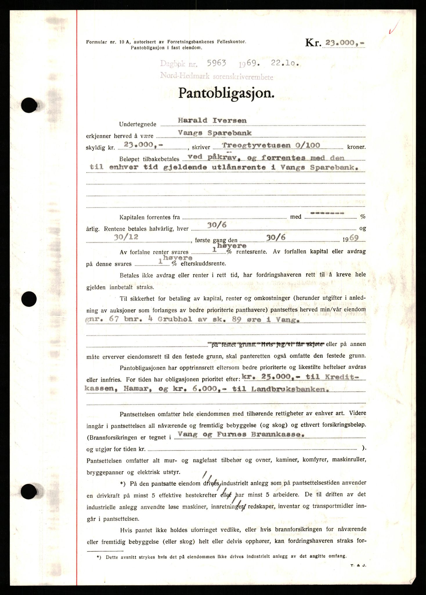 Nord-Hedmark sorenskriveri, SAH/TING-012/H/Hb/Hbf/L0082: Pantebok nr. B82, 1969-1969, Dagboknr: 5963/1969