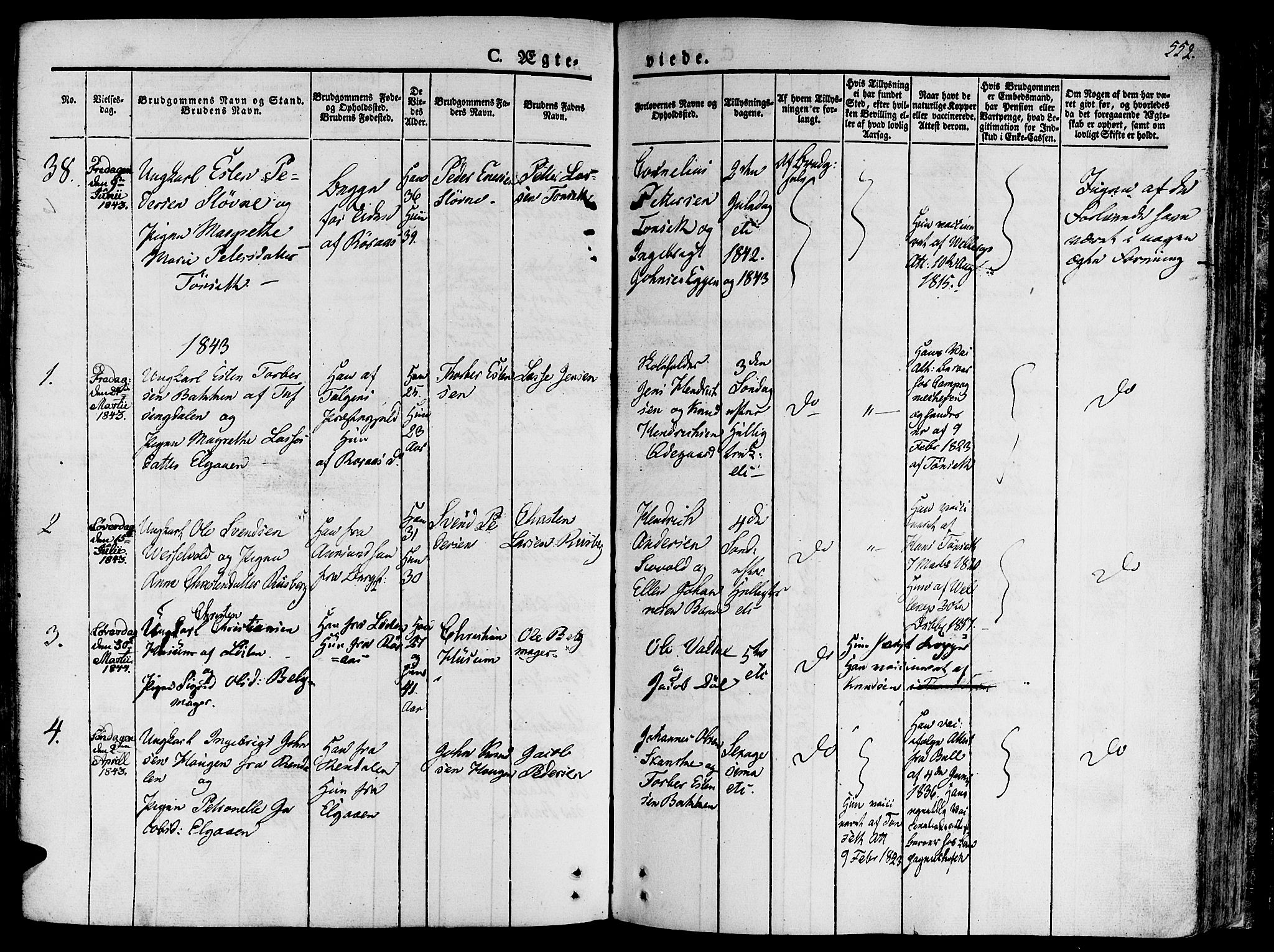 Ministerialprotokoller, klokkerbøker og fødselsregistre - Sør-Trøndelag, AV/SAT-A-1456/681/L0930: Ministerialbok nr. 681A08, 1829-1844, s. 552