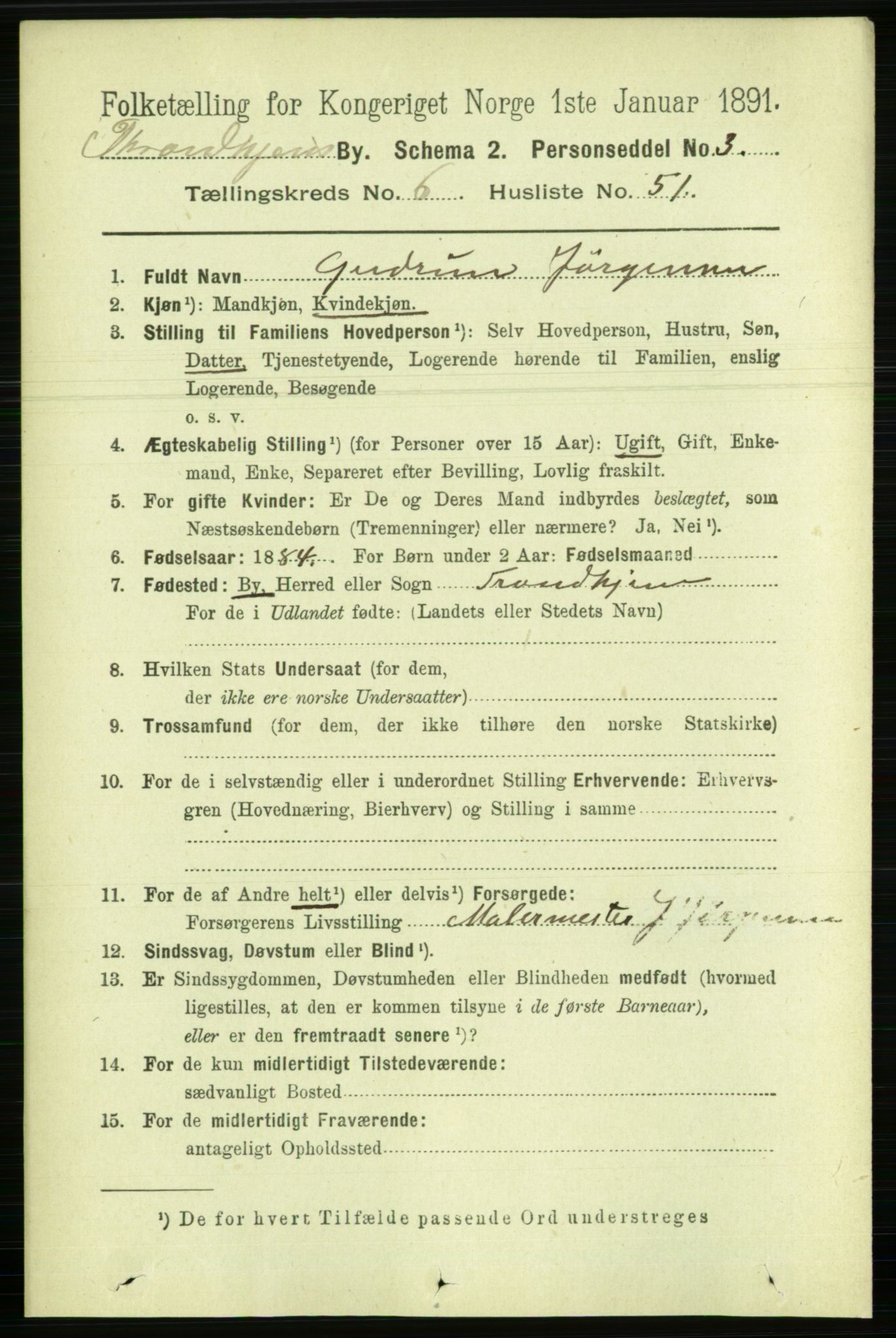 RA, Folketelling 1891 for 1601 Trondheim kjøpstad, 1891, s. 5846