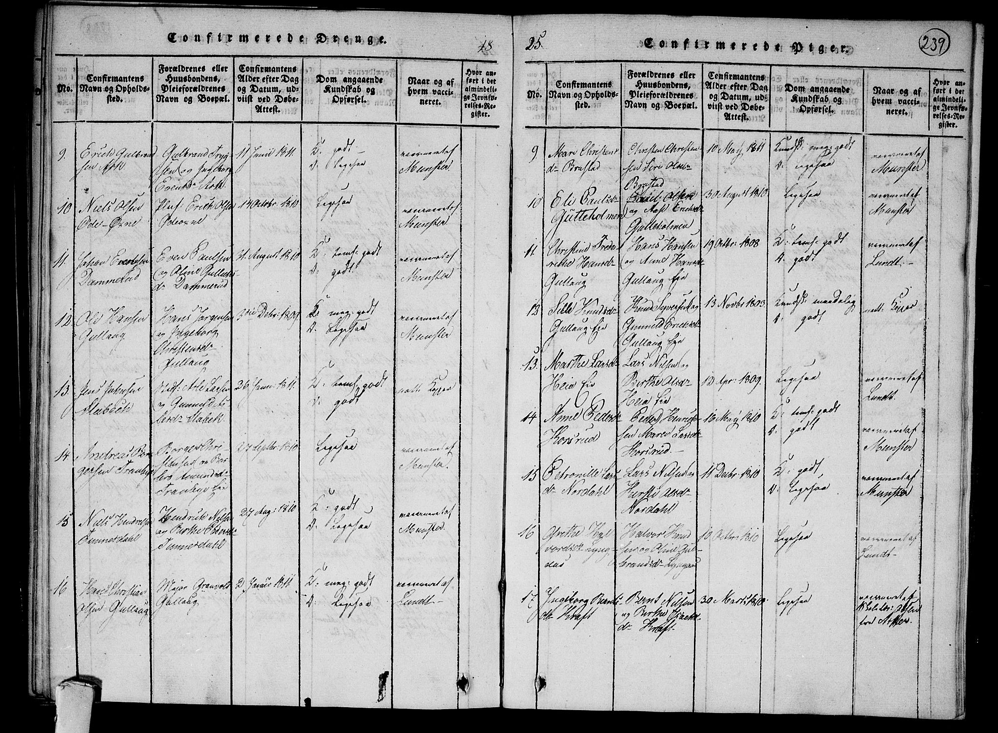 Lier kirkebøker, AV/SAKO-A-230/F/Fa/L0009: Ministerialbok nr. I 9, 1824-1827, s. 239
