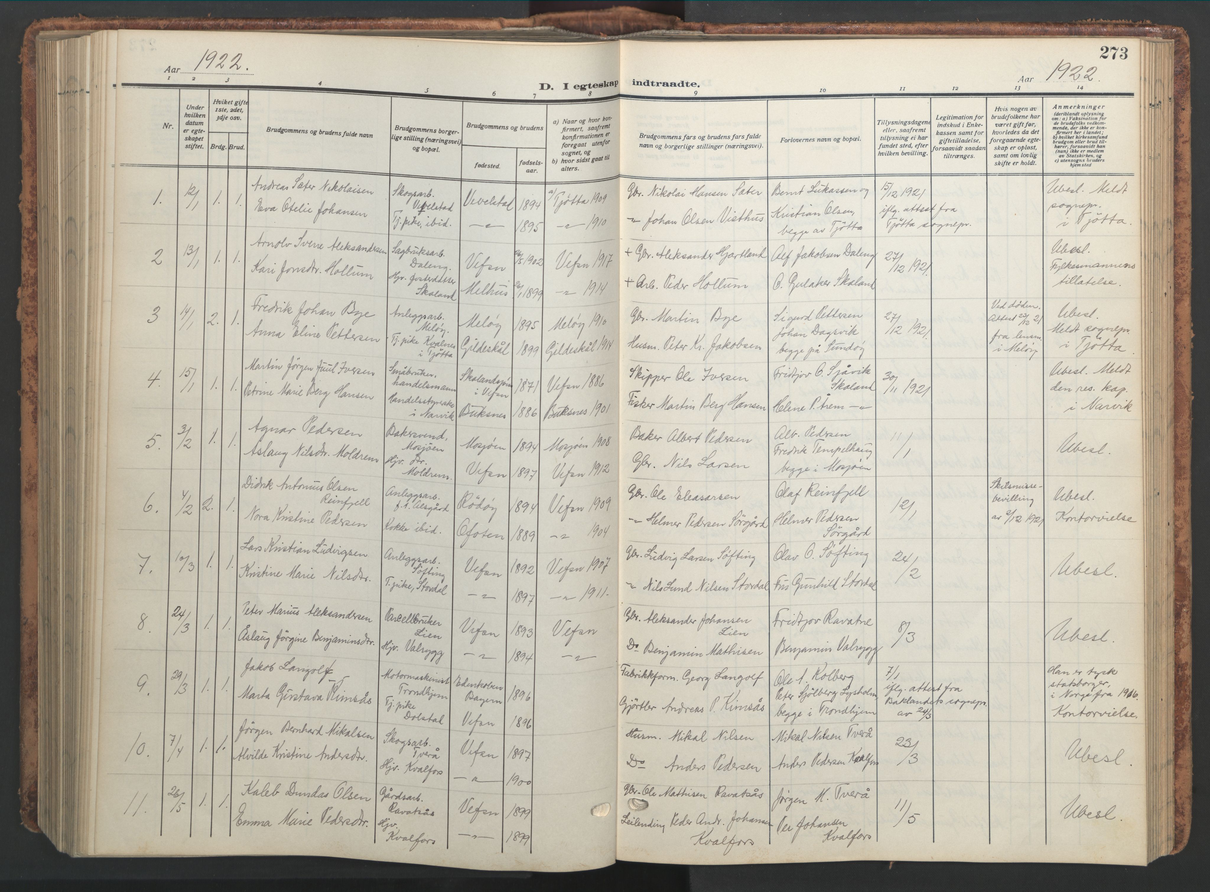 Ministerialprotokoller, klokkerbøker og fødselsregistre - Nordland, SAT/A-1459/820/L0302: Klokkerbok nr. 820C04, 1917-1948, s. 273