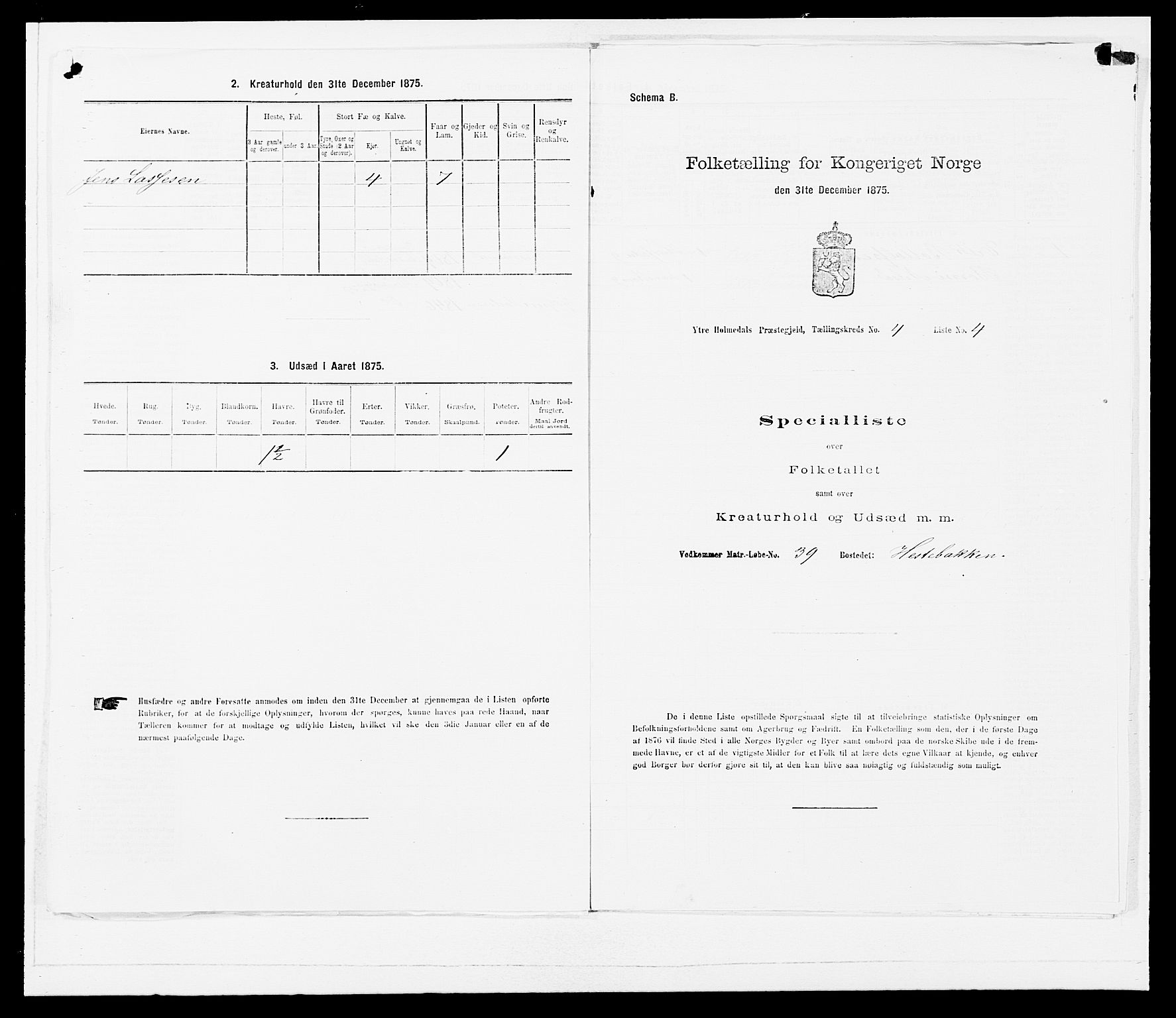 SAB, Folketelling 1875 for 1429P Ytre Holmedal prestegjeld, 1875, s. 276