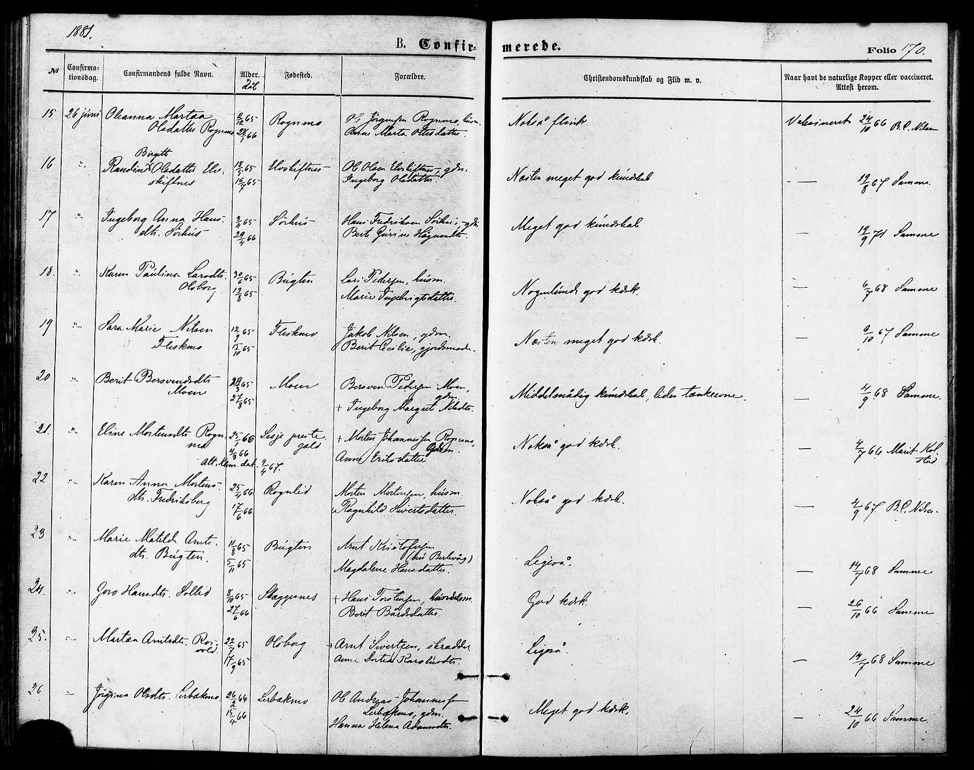 Målselv sokneprestembete, AV/SATØ-S-1311/G/Ga/Gaa/L0005kirke: Ministerialbok nr. 5, 1872-1884, s. 170