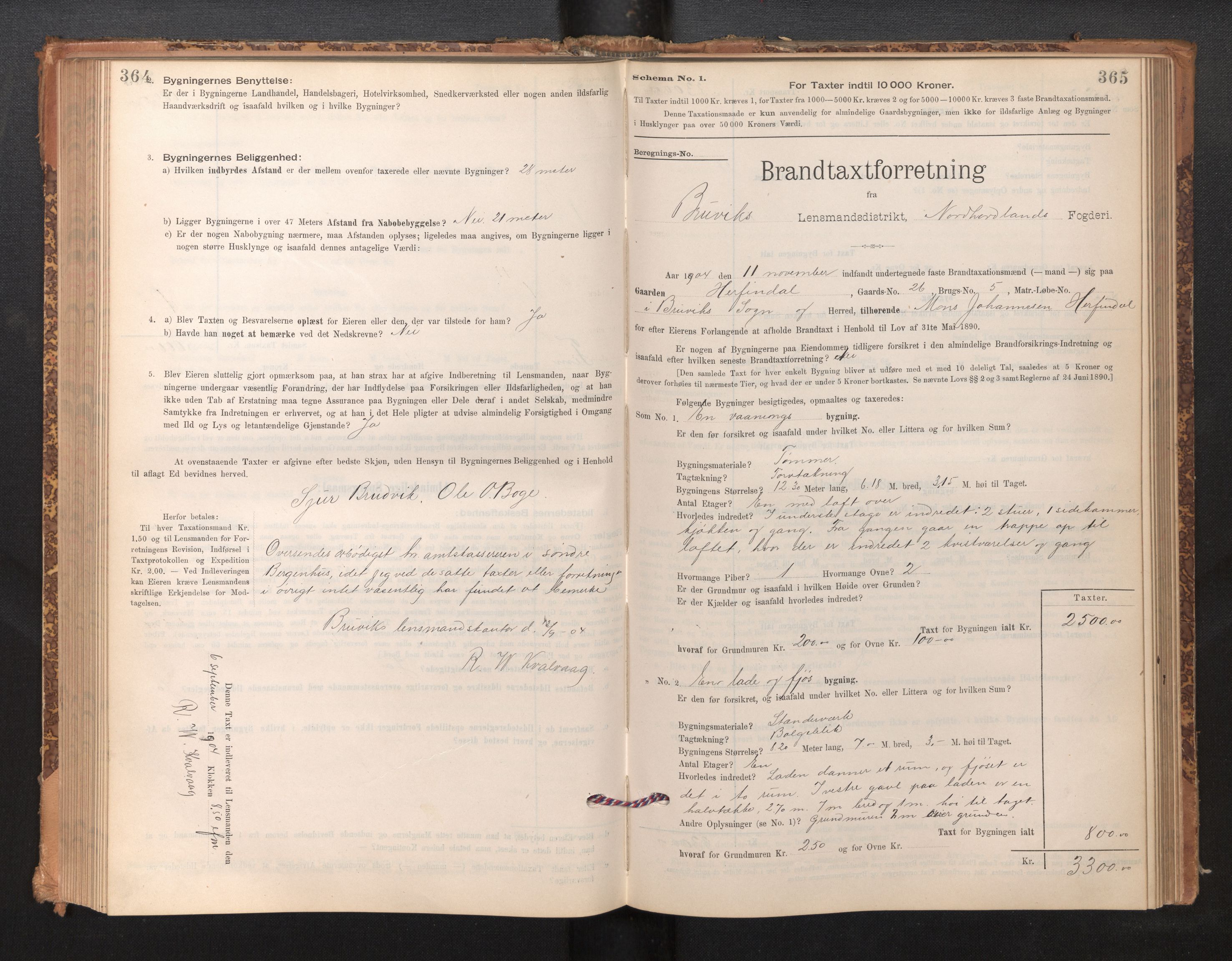 Lensmannen i Bruvik, AV/SAB-A-31301/0012/L0006: Branntakstprotokoll, skjematakst, 1894-1906, s. 364-365