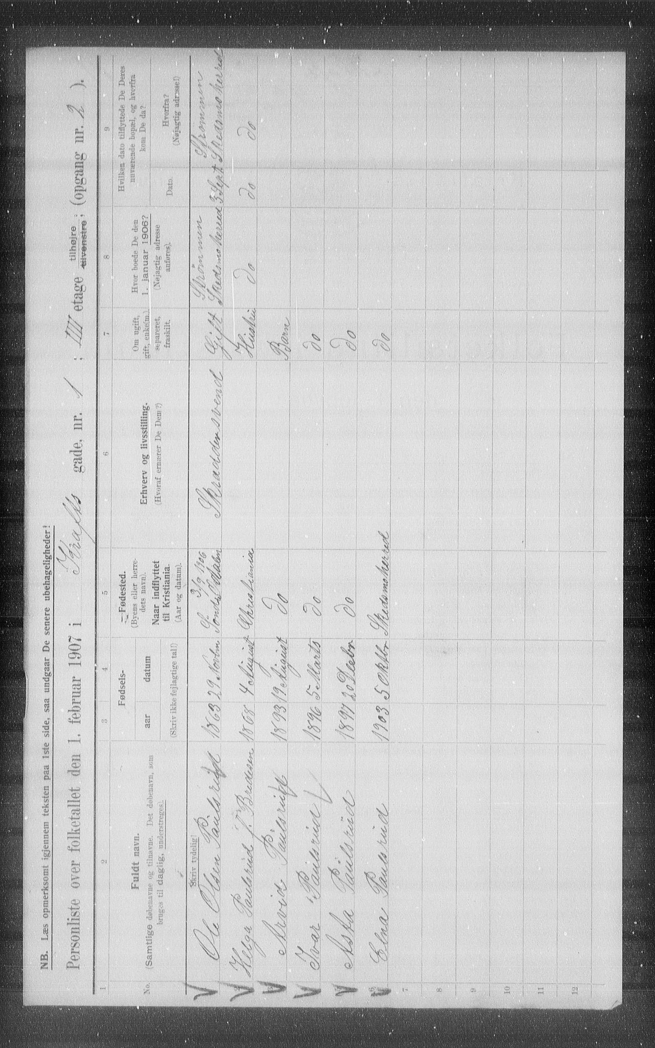 OBA, Kommunal folketelling 1.2.1907 for Kristiania kjøpstad, 1907, s. 27499