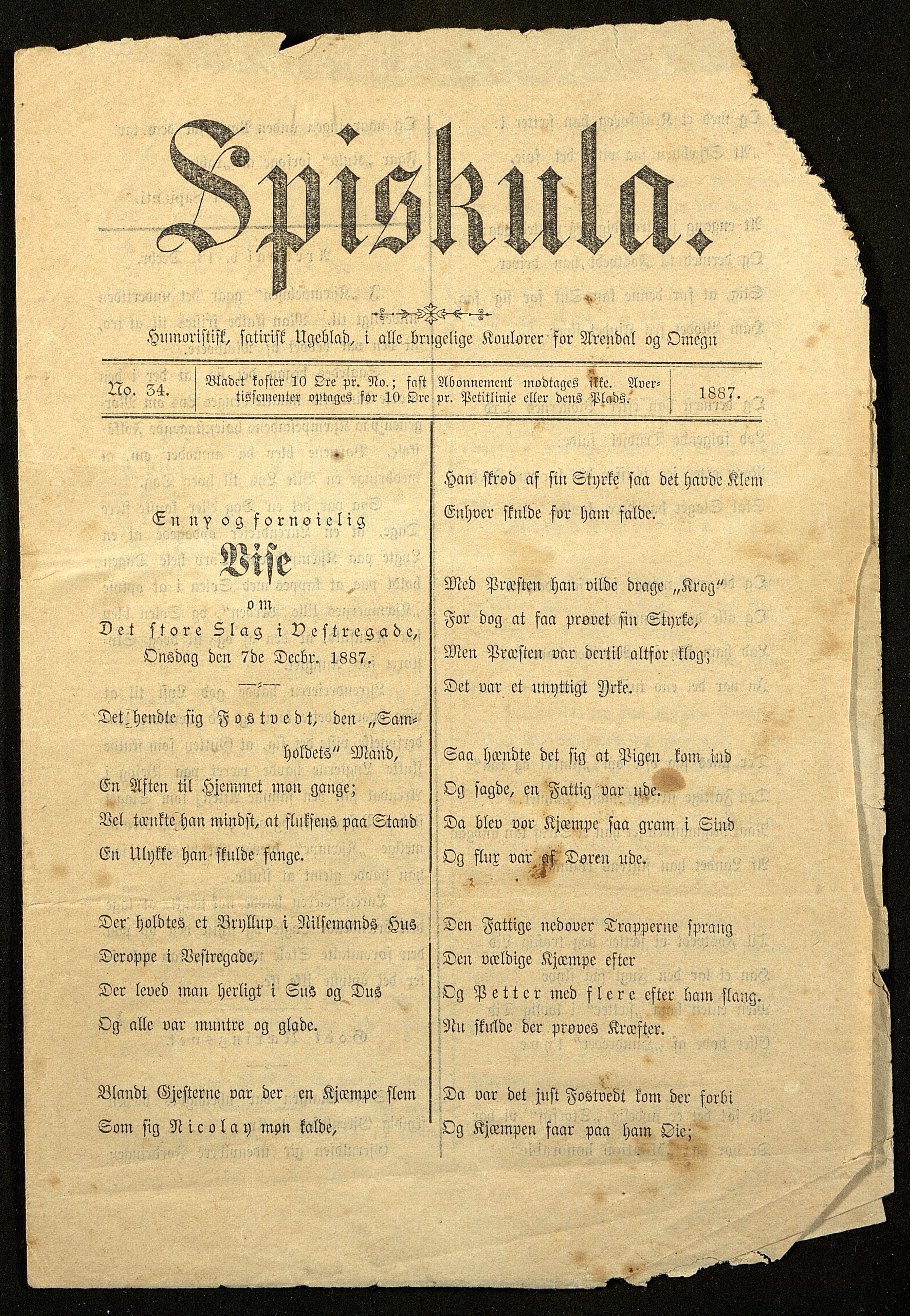 Spidskuglen, AAKS/PA-2823/X/L0001/0001: Spidskuglen / Årg. 1887, nr. 1–2, 4–23, 25–36, 1887