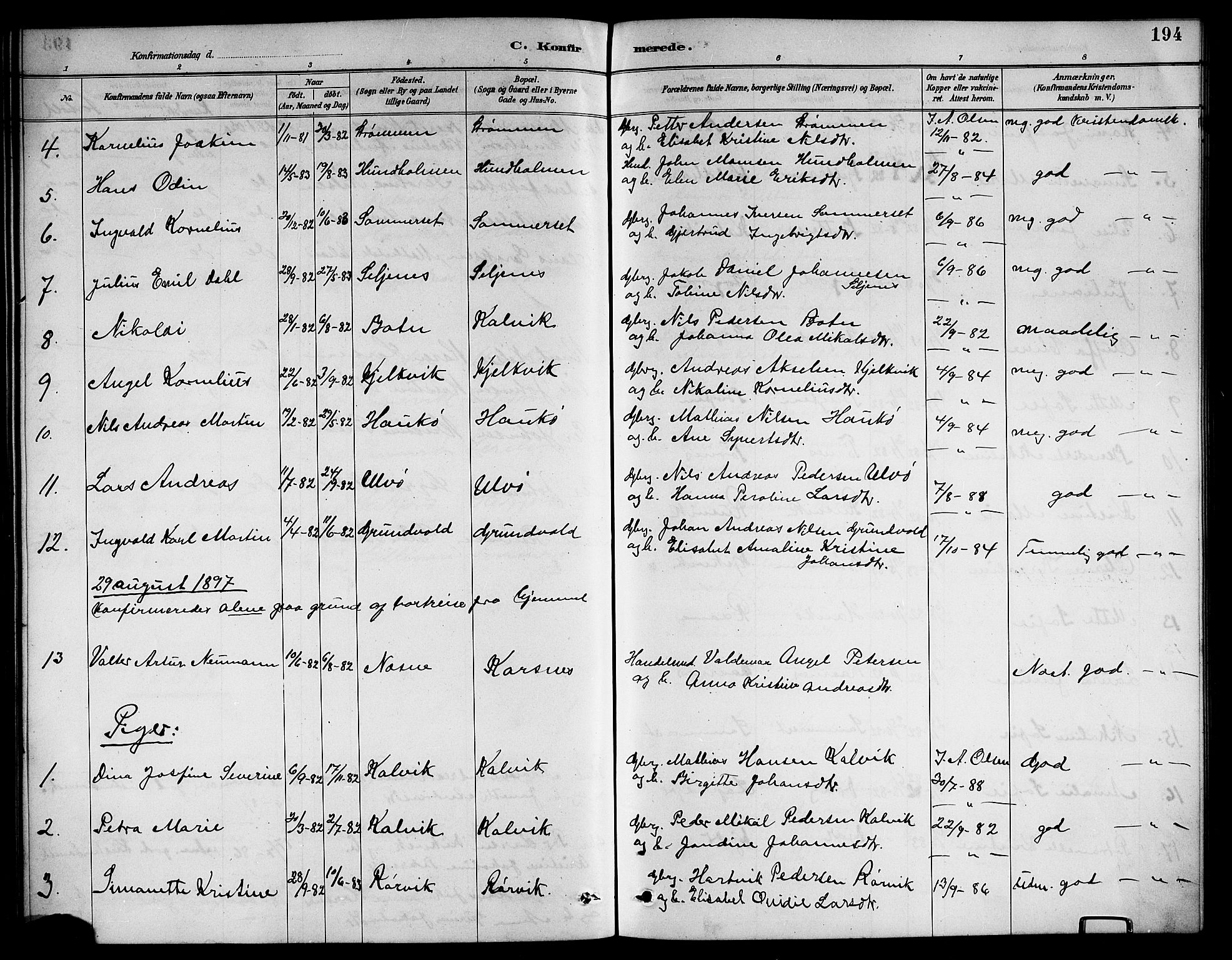 Ministerialprotokoller, klokkerbøker og fødselsregistre - Nordland, AV/SAT-A-1459/861/L0876: Klokkerbok nr. 861C02, 1887-1903, s. 194