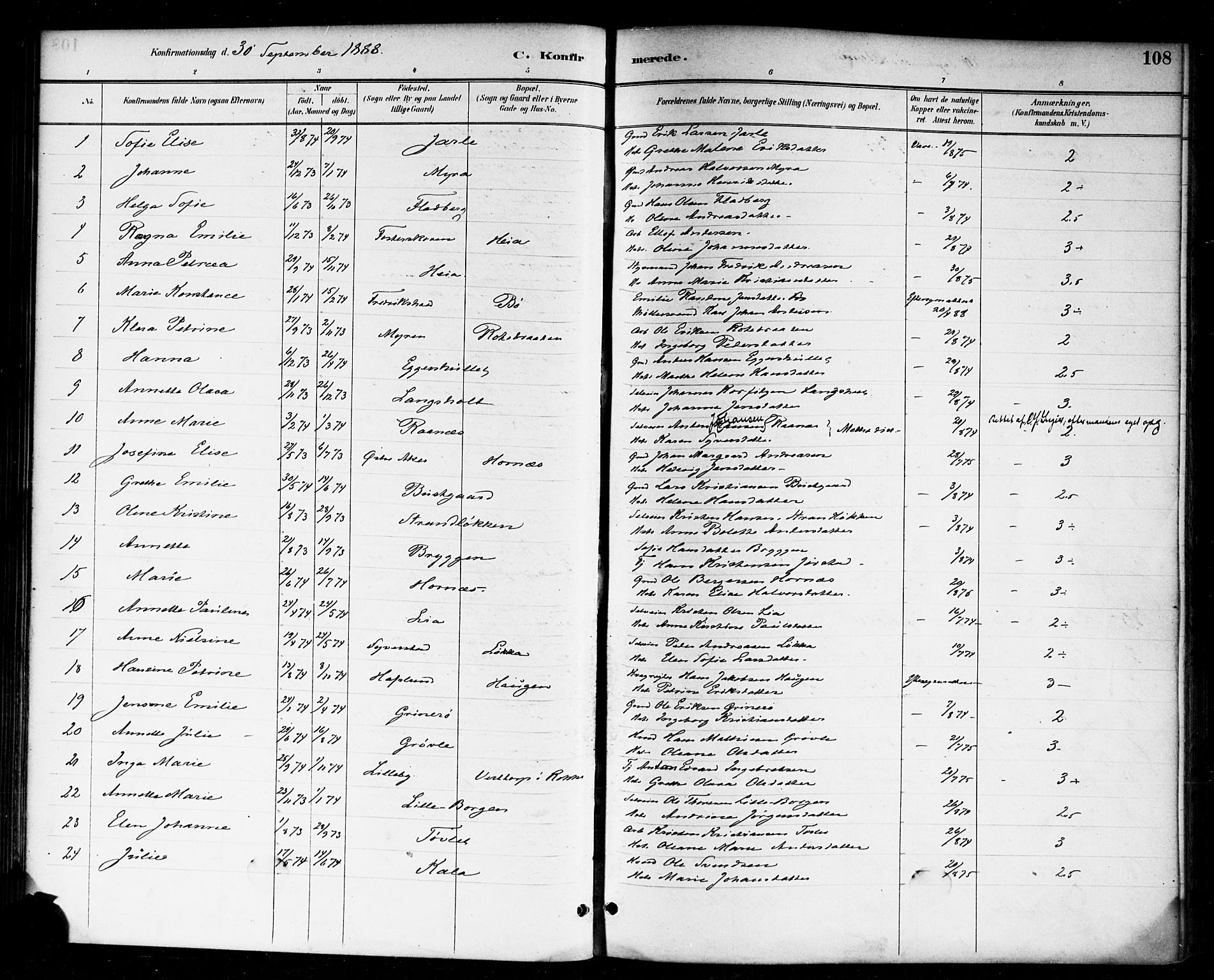 Skjeberg prestekontor Kirkebøker, SAO/A-10923/F/Fa/L0009: Ministerialbok nr. I 9, 1886-1897, s. 108