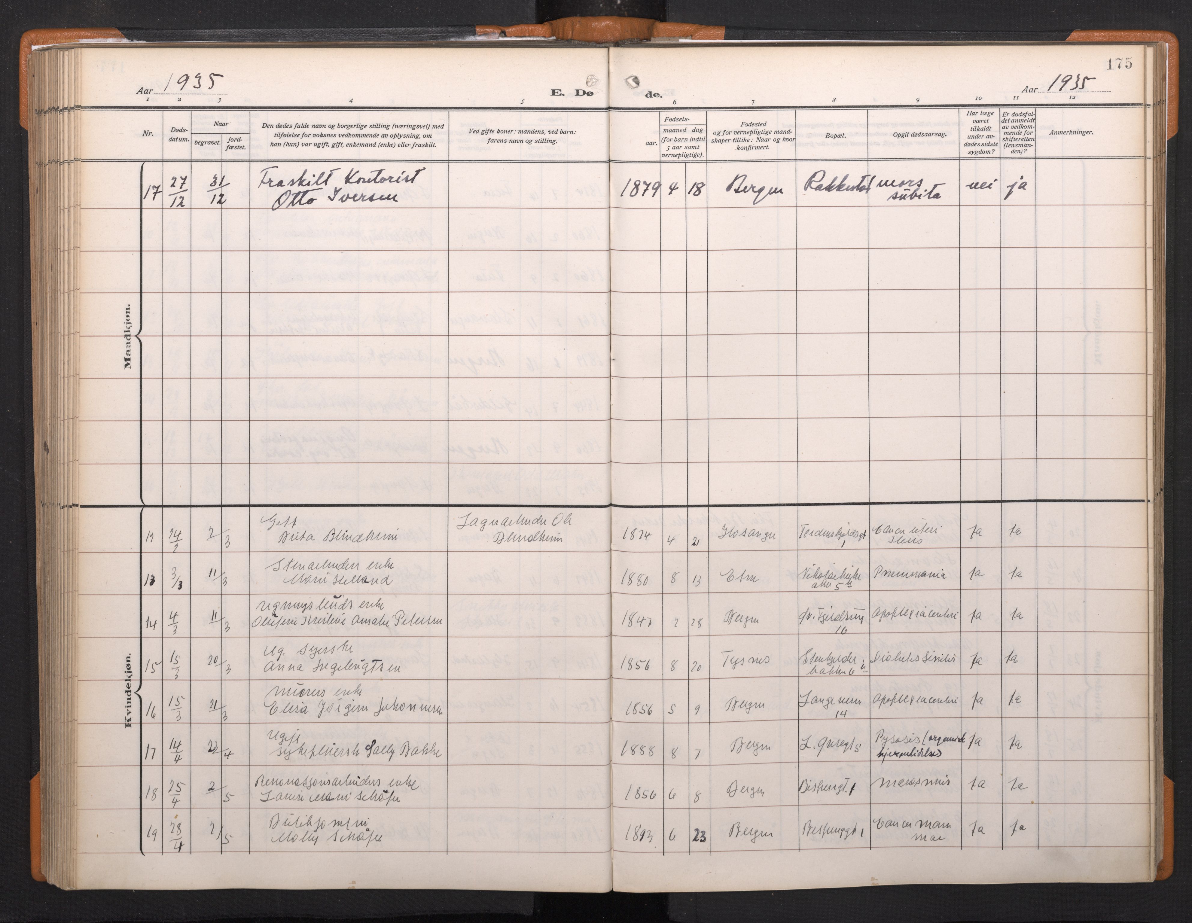 Korskirken sokneprestembete, AV/SAB-A-76101/H/Haa/L0048: Ministerialbok nr. E 6, 1910-1960, s. 174b-175a